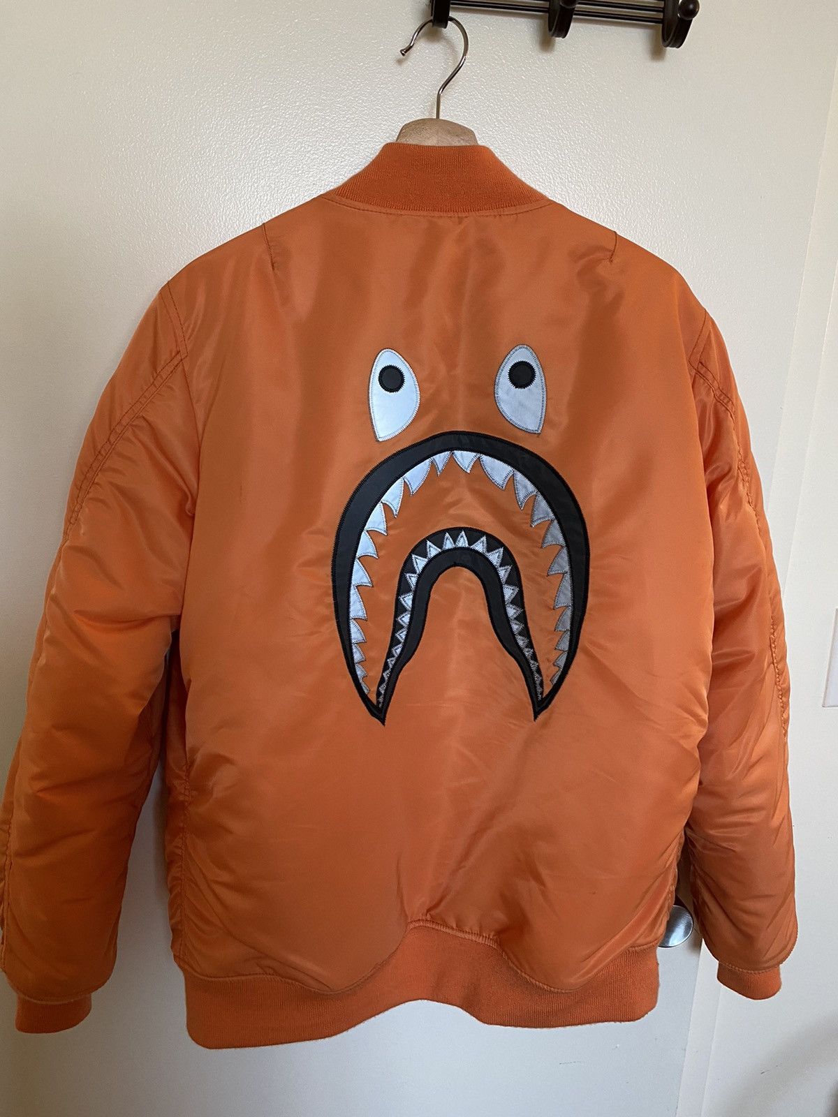 Bape VERY RARE Bape Reflector Shark MA-1 Orange Jacket 19AW Size US L / EU 52-54 / 3 - 7 Thumbnail