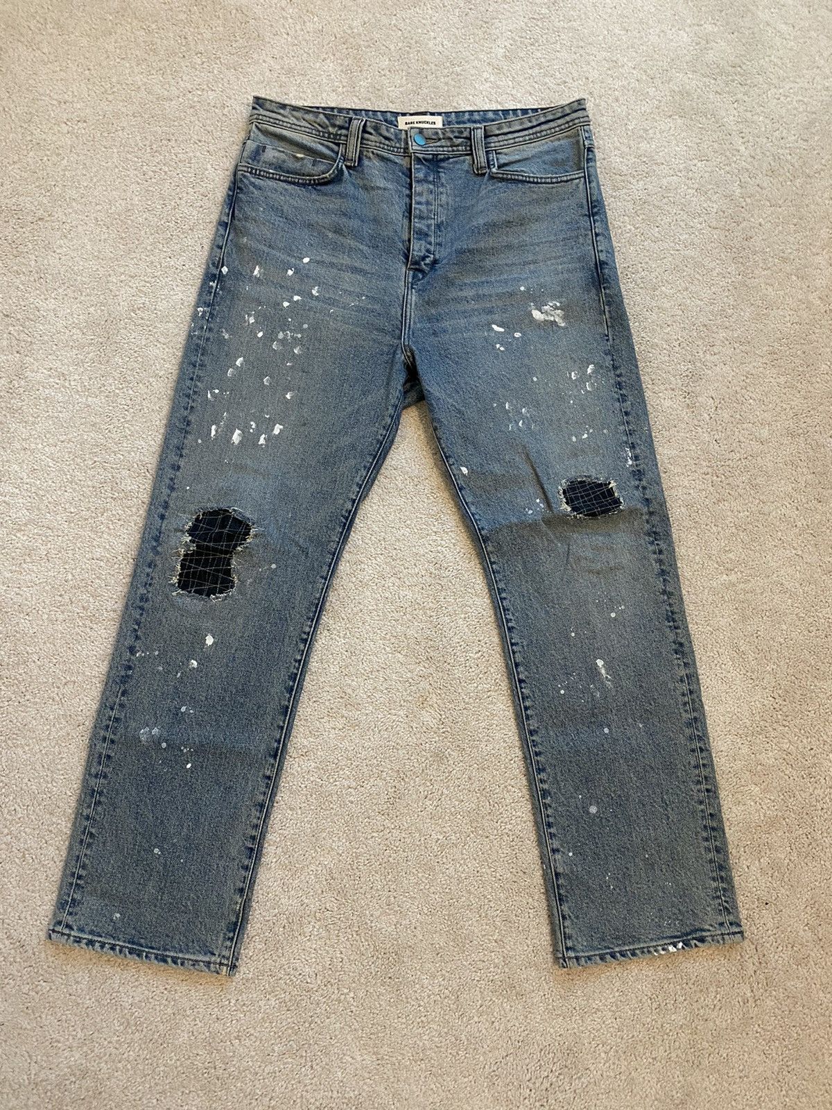 Bare Knuckles Bare Knuckles: Repaired Overwash Jeans - Light Blue | Grailed