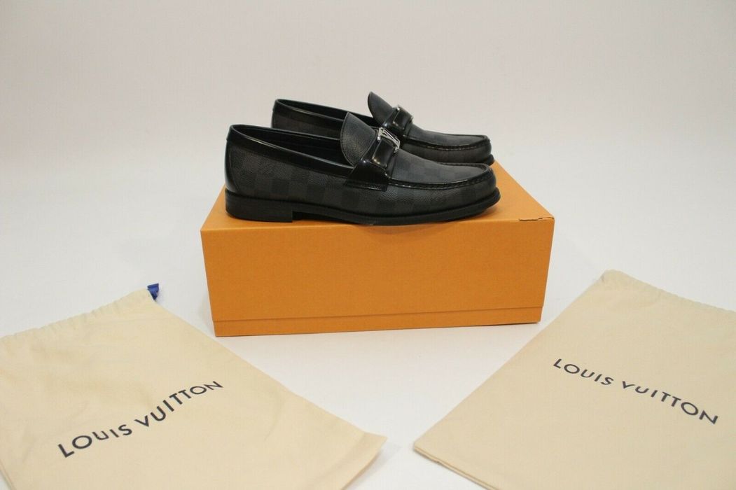 $700 LOUIS VUITTON Black DAMIER HOCKENHEIM LOAFER Mens Sz 8.5 italy / 9.5 us