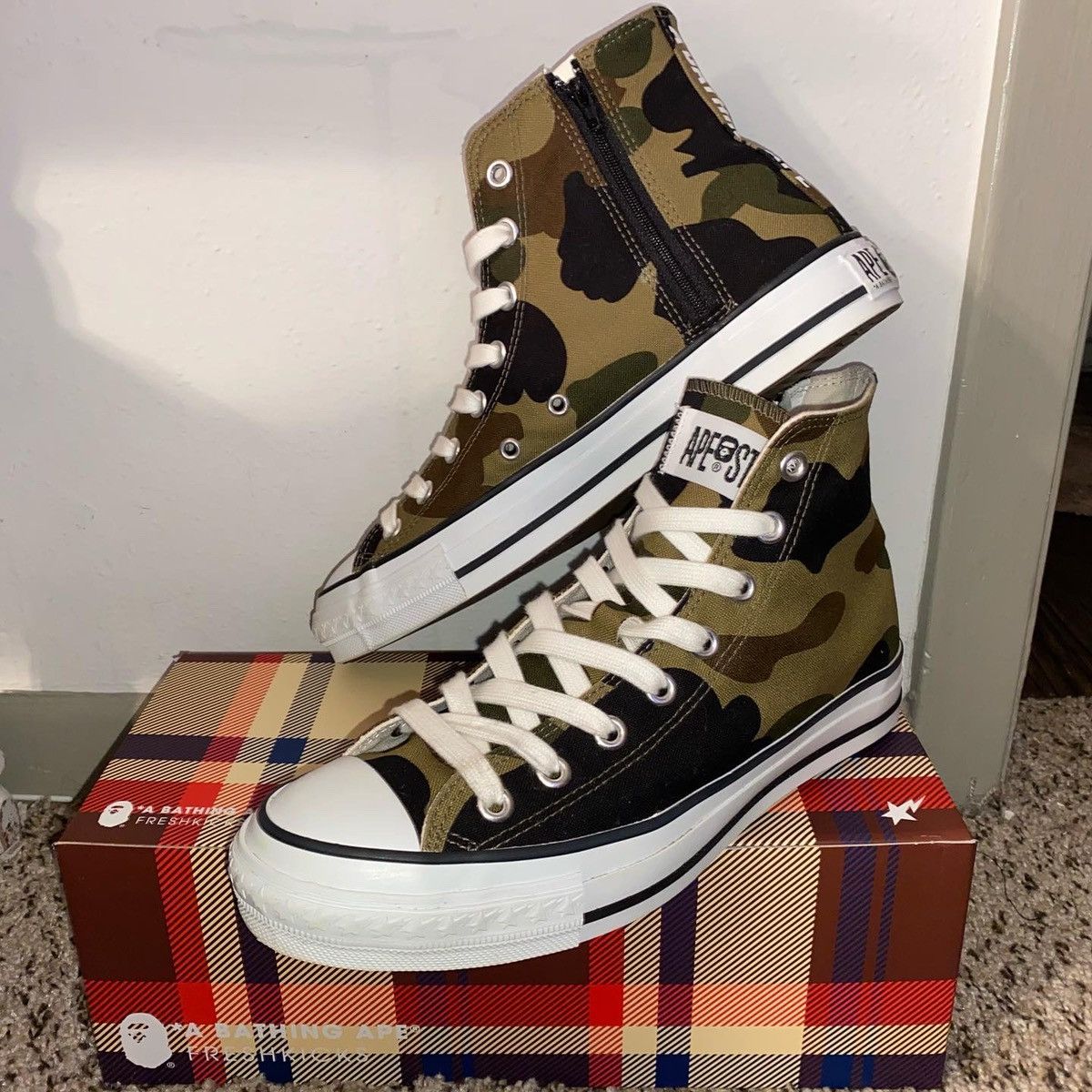 Bape 1st Camo Bape Hi Top Converse SZ 9 Grailed
