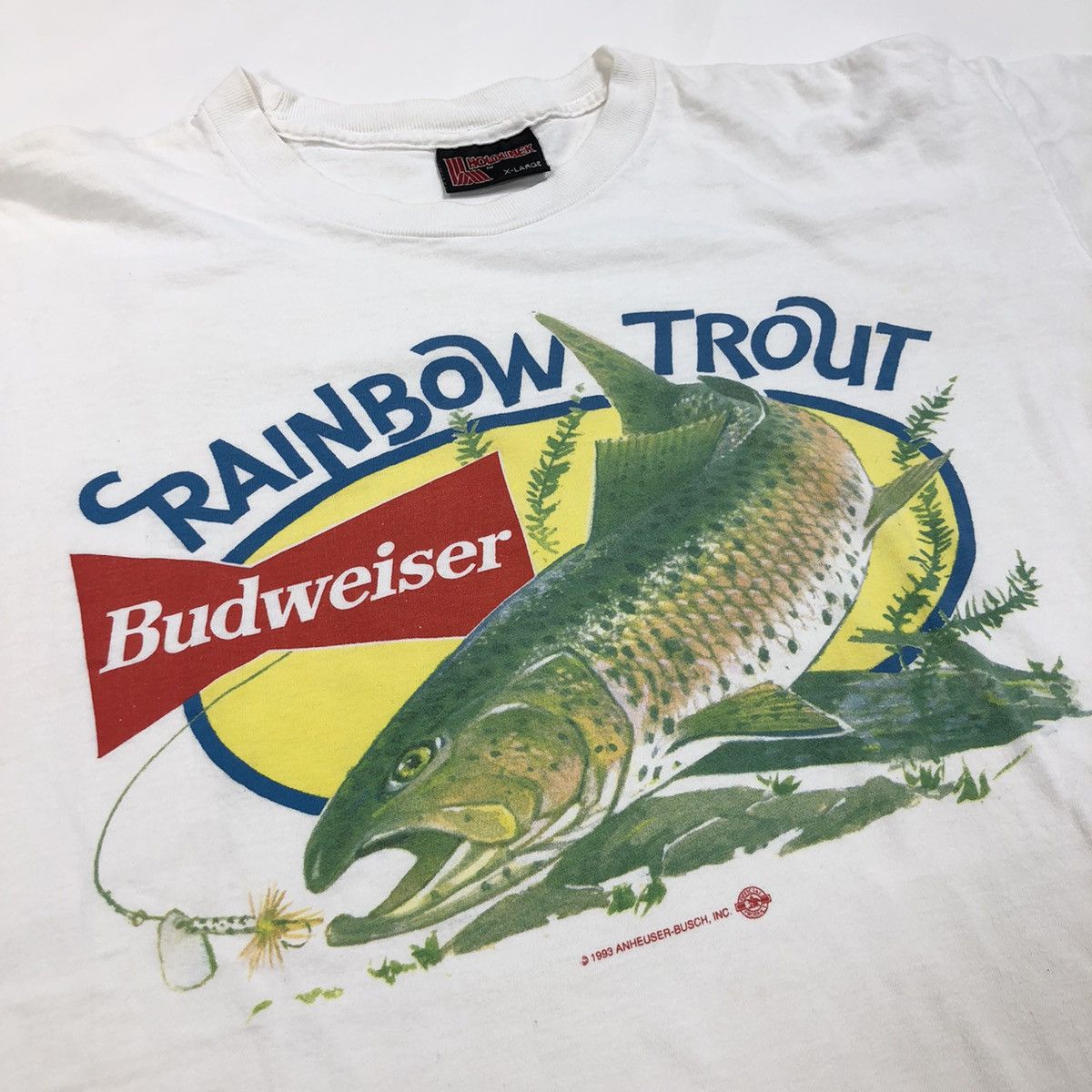Vintage Vintage 90s Budweiser Rainbow Trout Fish Alcohol T Shirt Bud