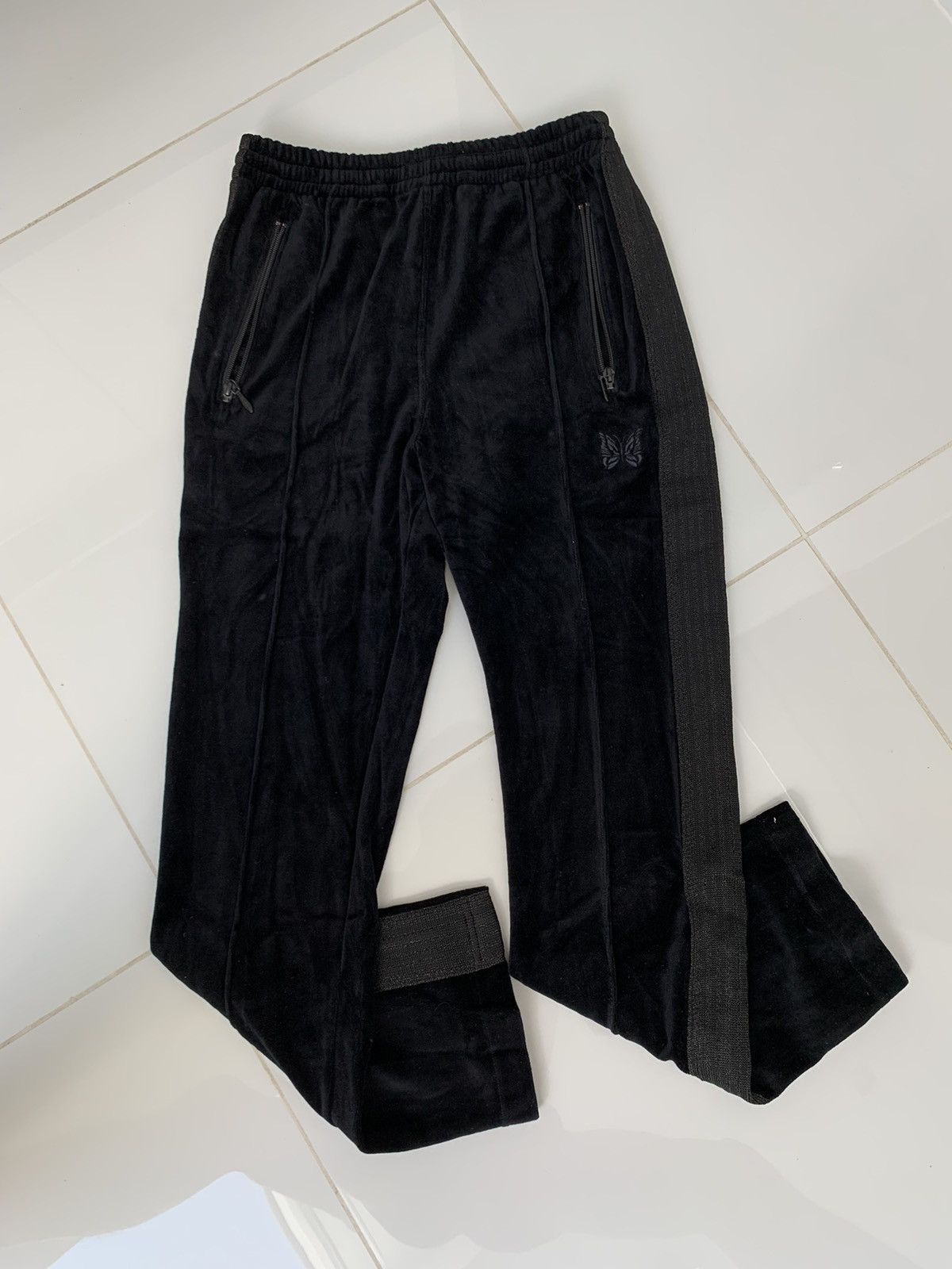 Needles Needles All Black Velour Track Pants Japan Exclusive