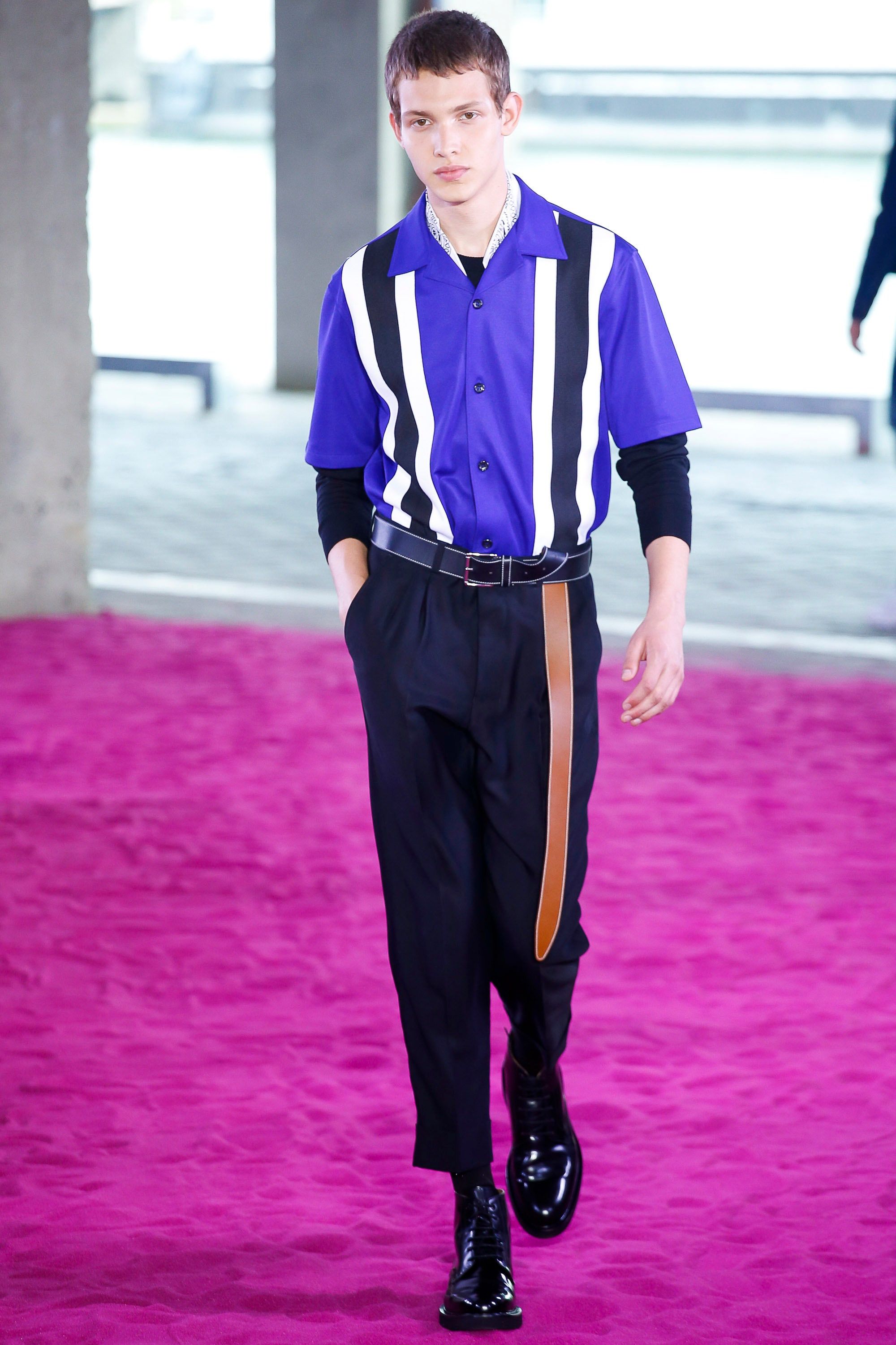 image of Ami Striped Bowling Shirt S/s 2018 in Blue Purple, Men's (Size Small)