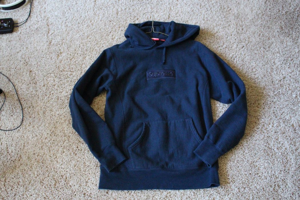 Navy tonal sale box logo hoodie