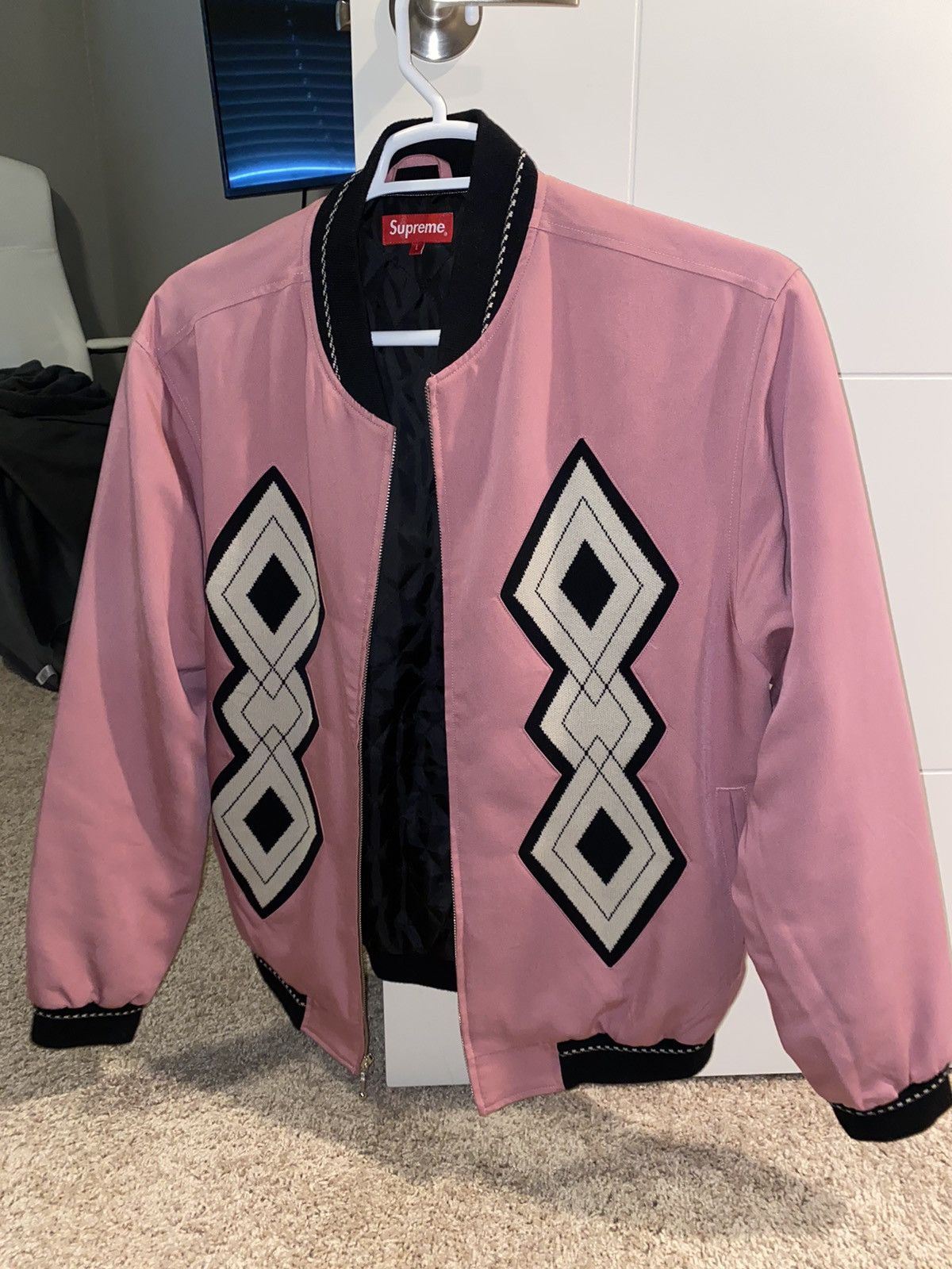 Supreme 2018 Supreme Diamond Rayon Bomber Dusty Pink | Grailed