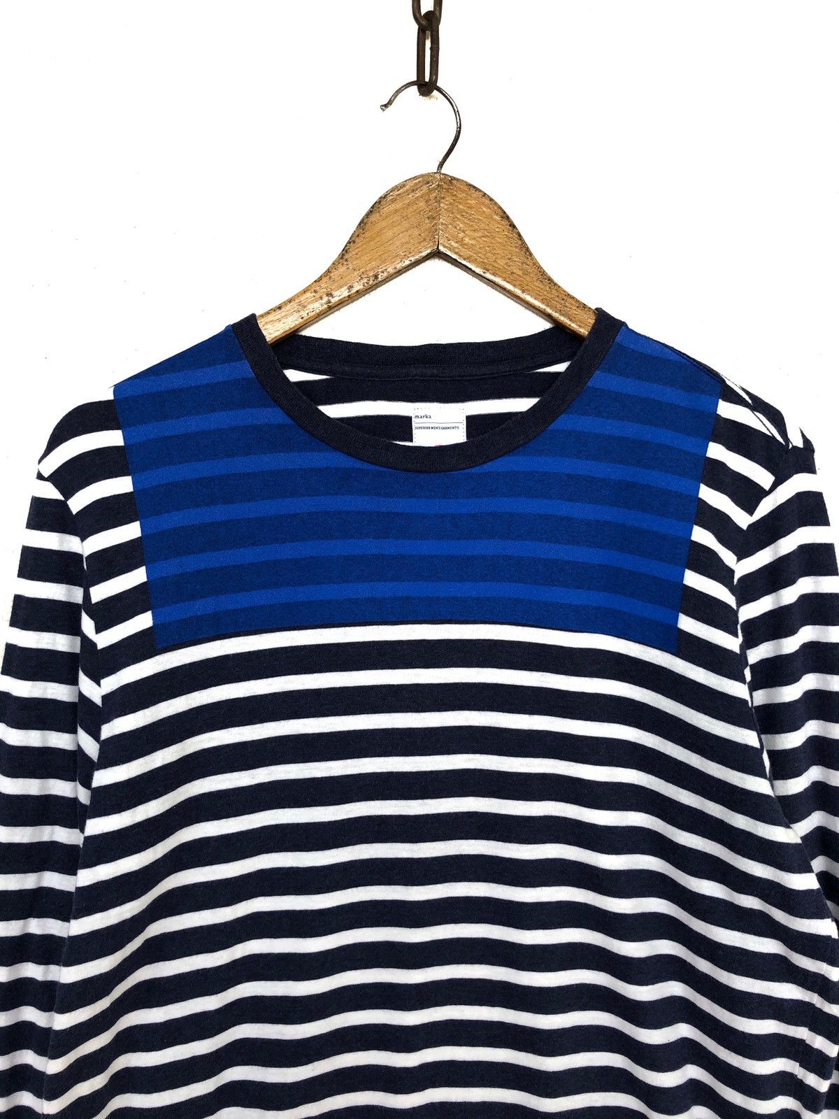 Indigo Marka 🇯🇵 Indigo Chest Patch Striped Sweatshirt Size US M / EU 48-50 / 2 - 2 Thumbnail