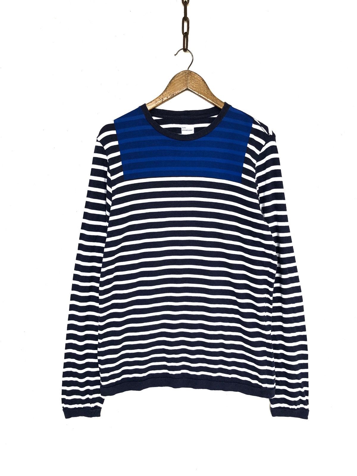Indigo Marka 🇯🇵 Indigo Chest Patch Striped Sweatshirt Size US M / EU 48-50 / 2 - 1 Thumbnail