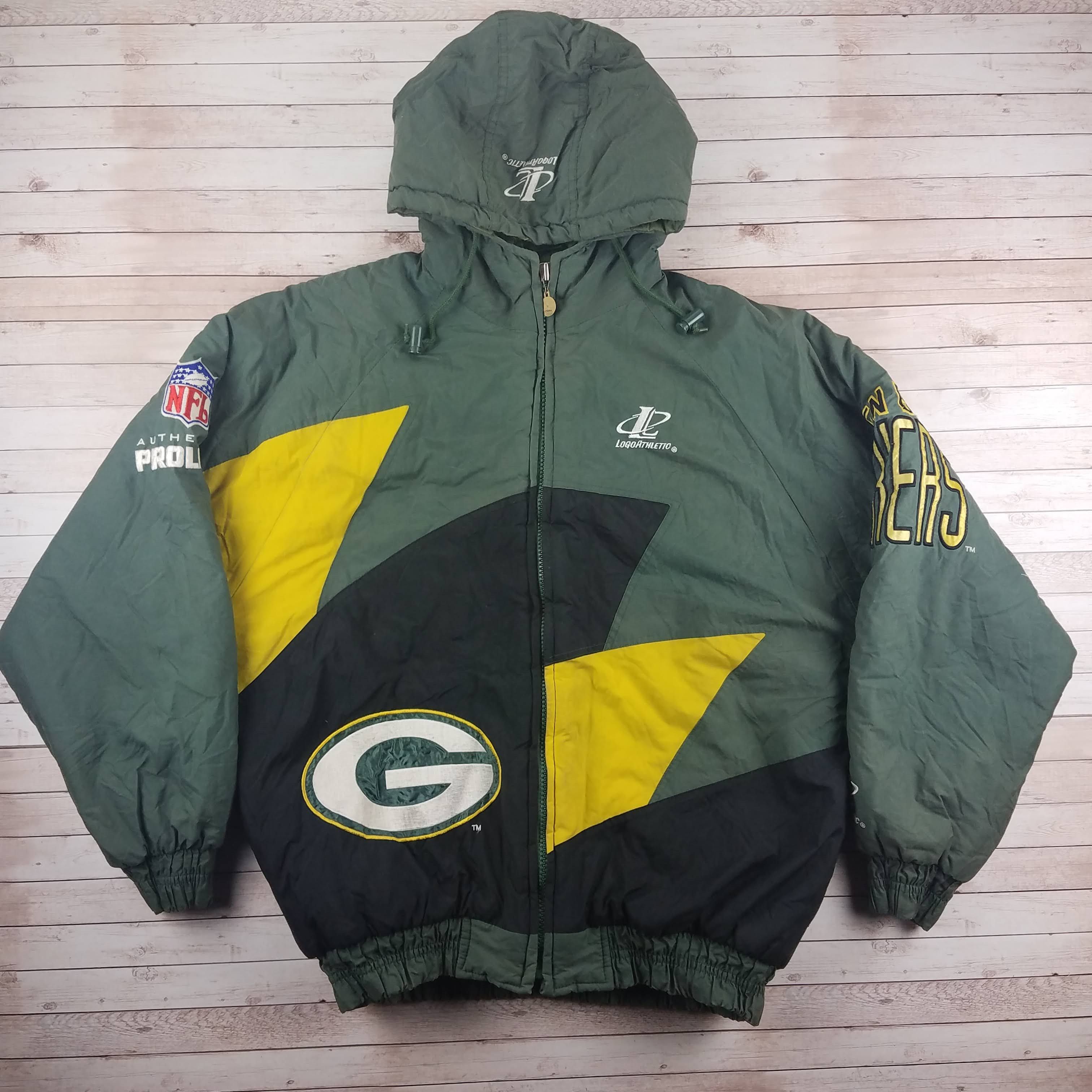 Vintage Green Bay Packers Jacket Mens XL Green Black Puffer Shark Tooth Pro  Line