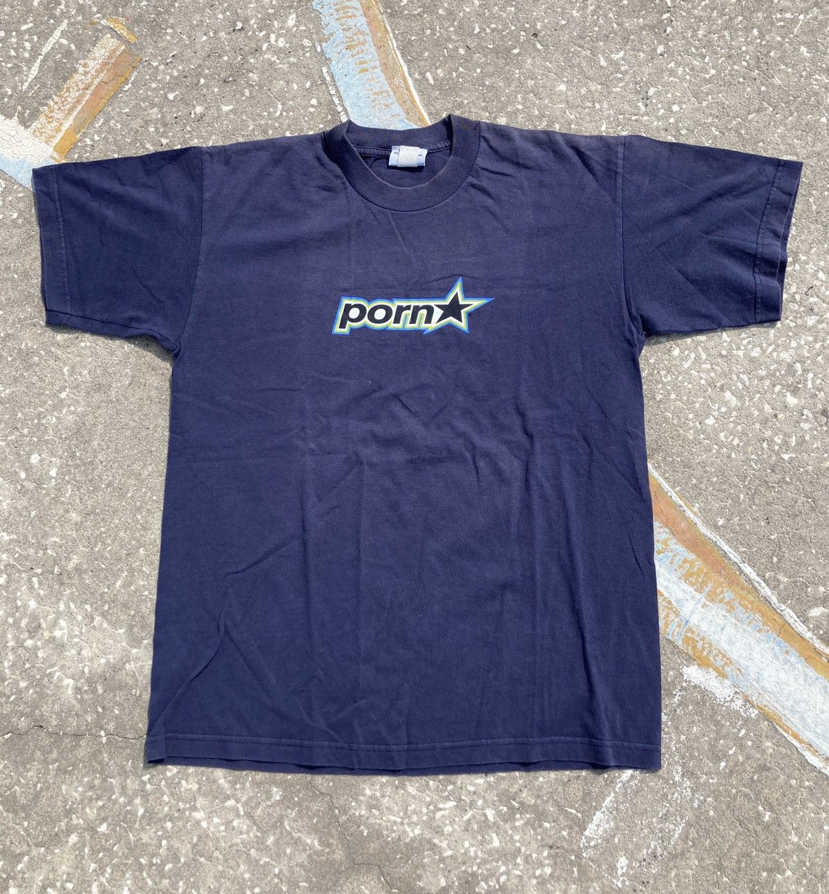 Vintage VINTAGE 90's PORN STAR SKATE BLUE TEE SHIRT MADE IN THE