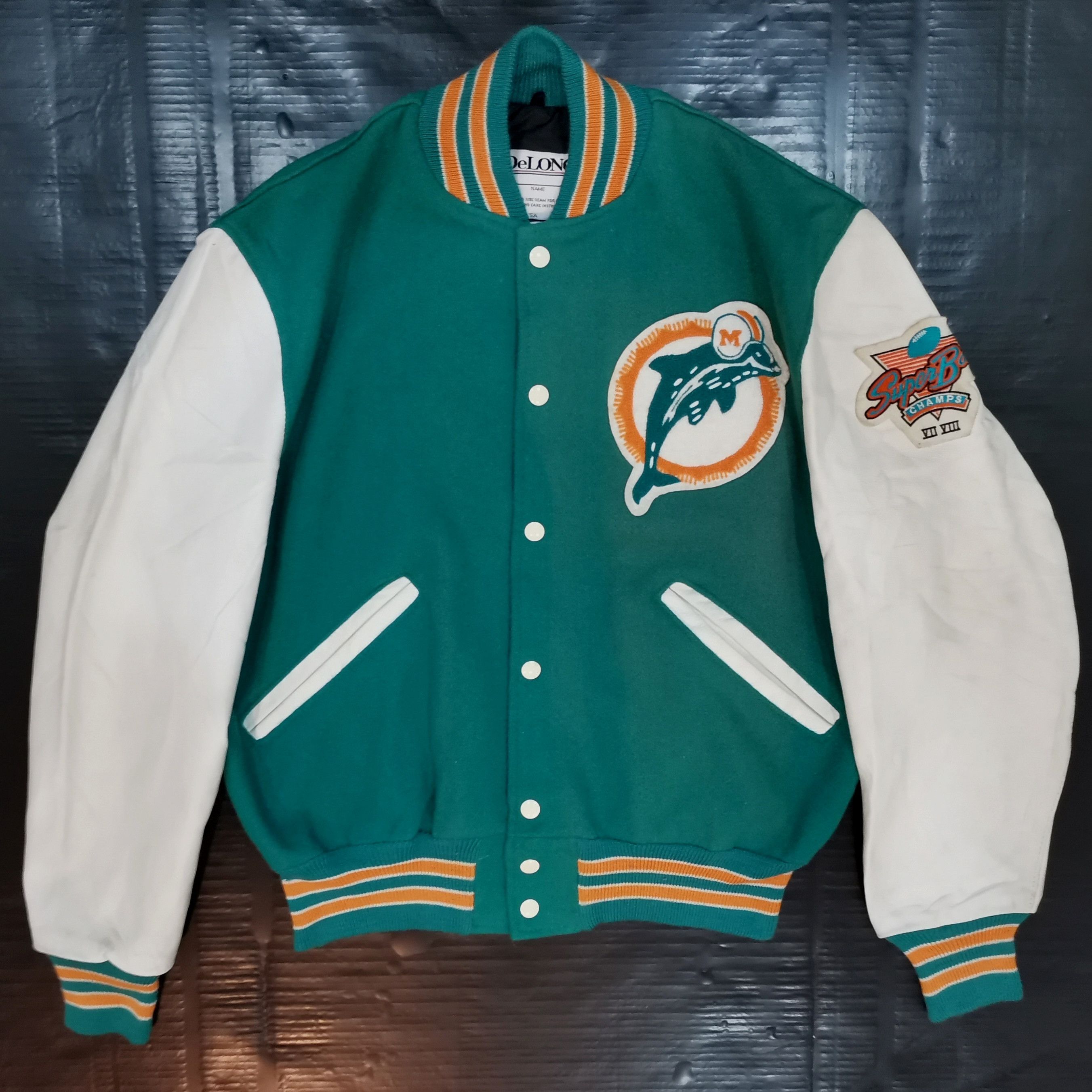 Vintage Vintage Leather Sleeve NFL Varsity Jacket of Miami Dolphins