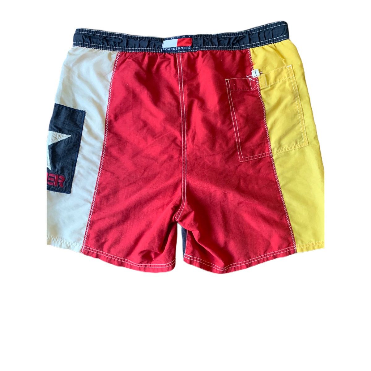 Vintage 90s Large Tommy Hilfiger Athletics Spellout fashion Surf Board Swim Shorts RARE