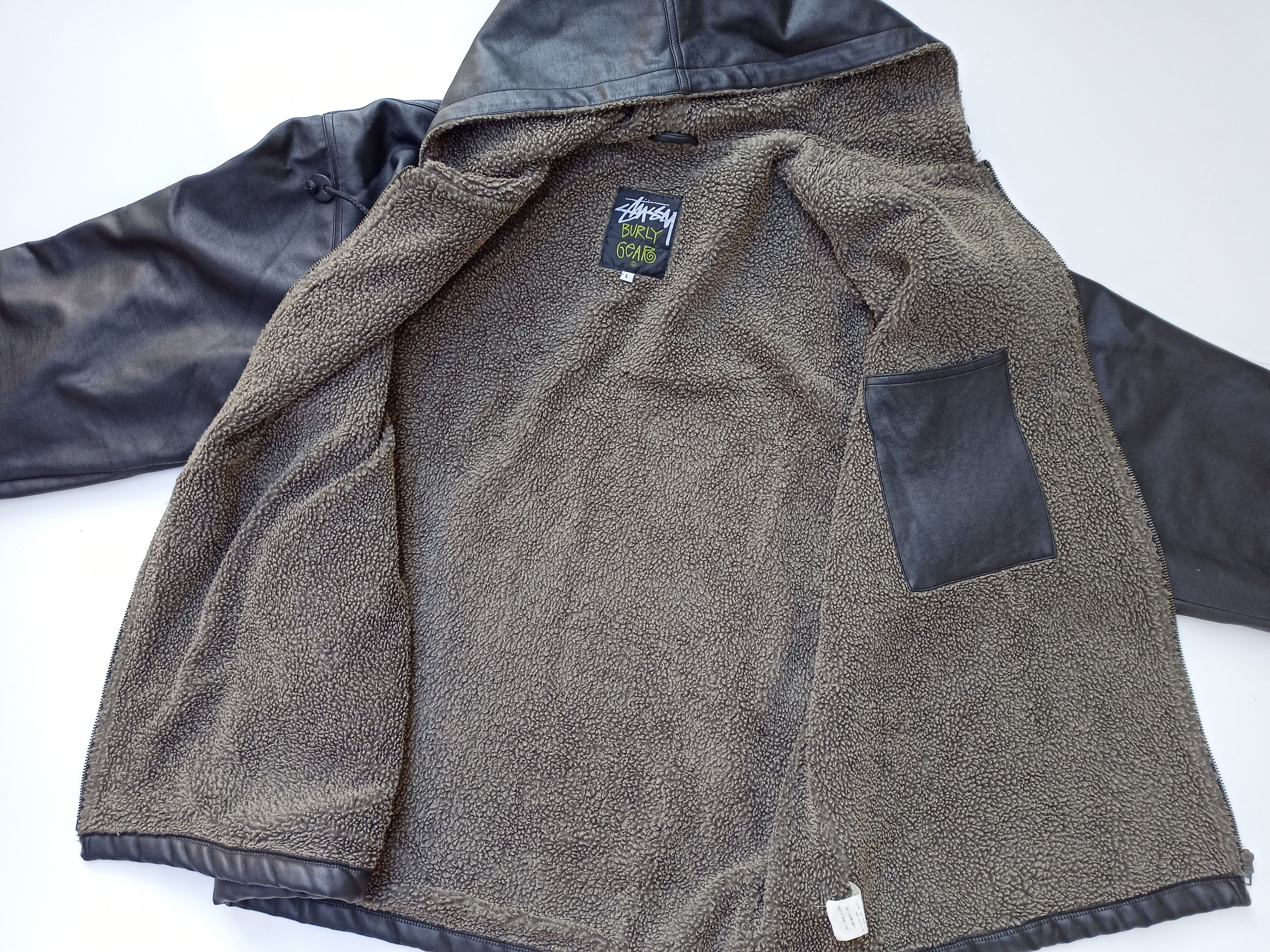 Vintage Stussy Burly Gear Leather Hoodie Jacket