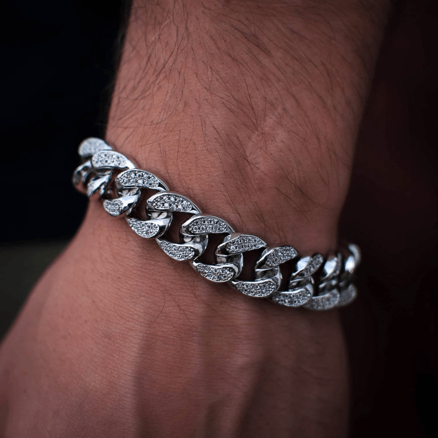 14k White Gold Iced Out Miami Diamond Cuban Link Bracelet