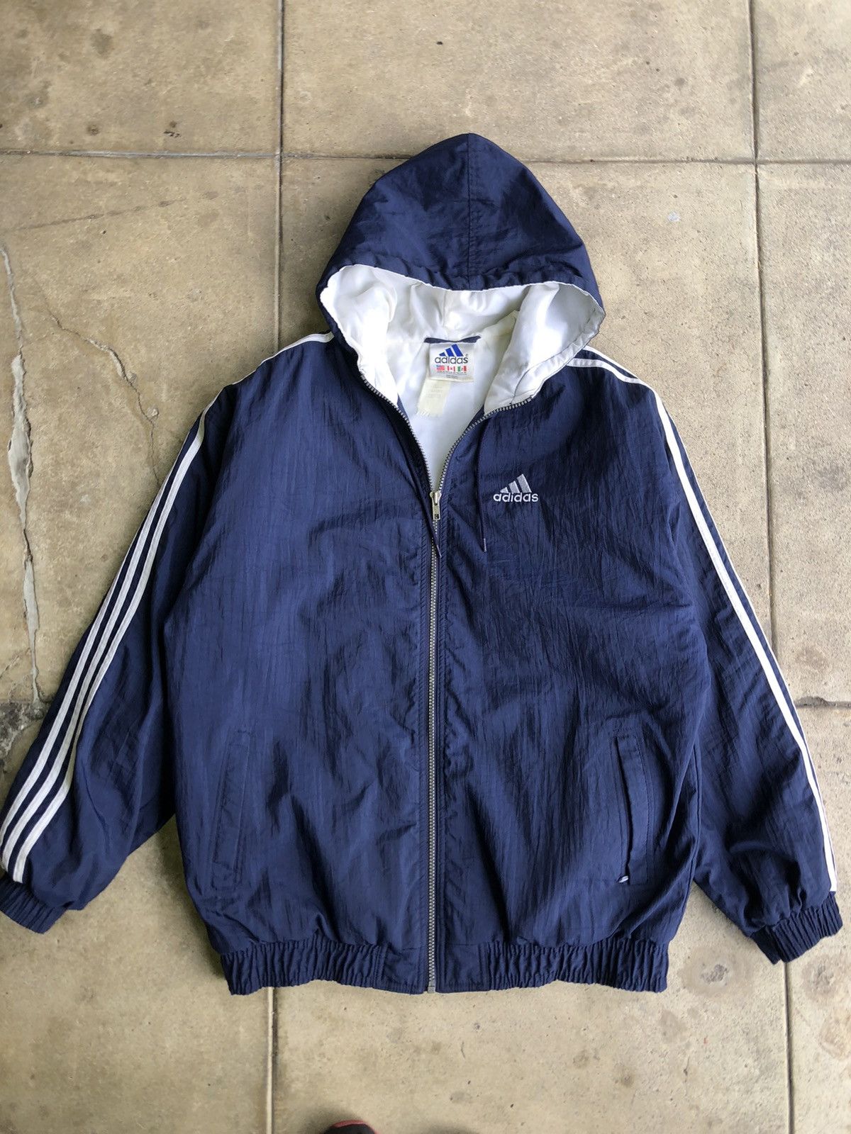 90's adidas full zip nylon navy windbreaker vintage jacket