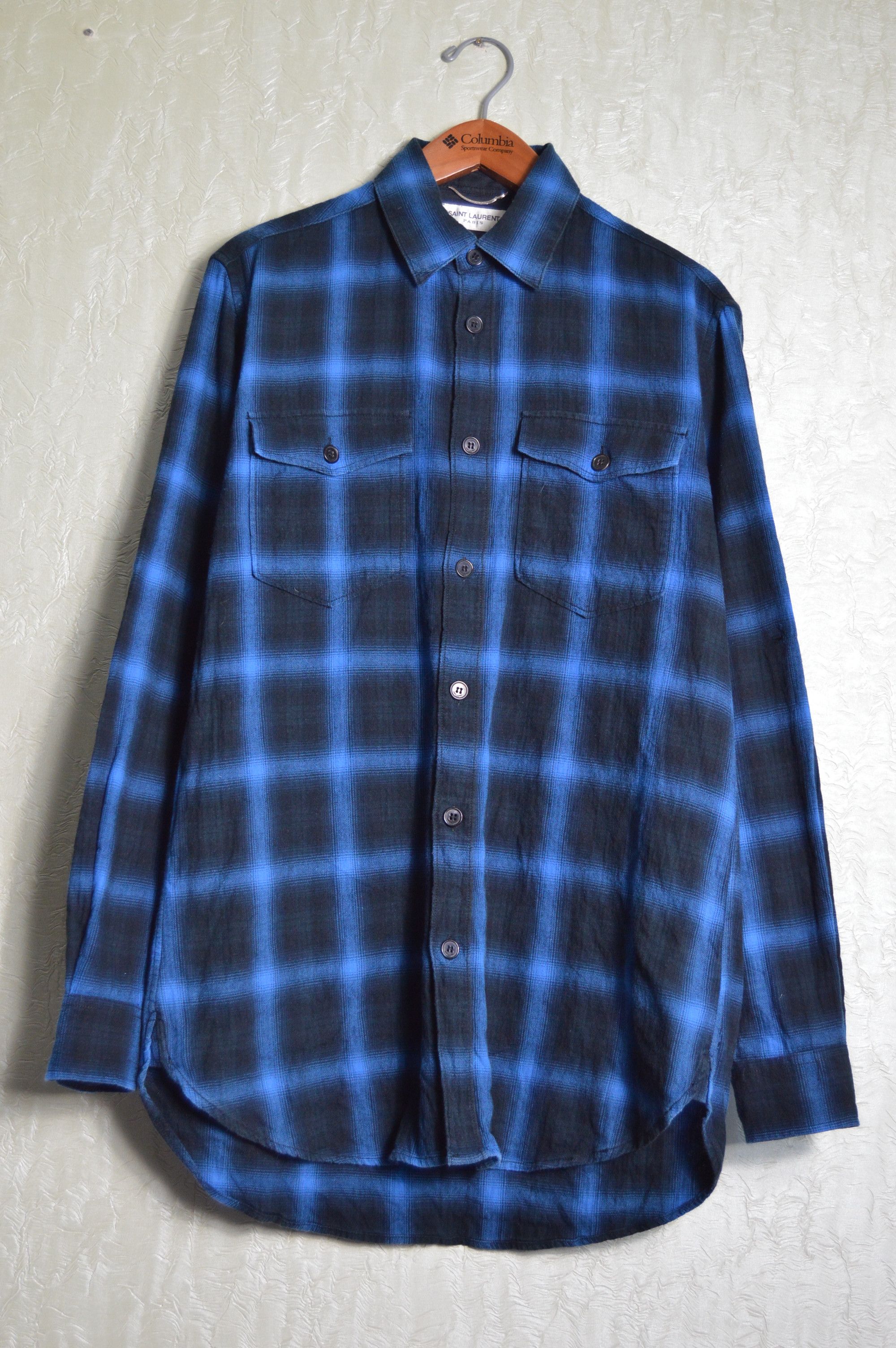 Saint Laurent Paris Oversized Blue and black Tartan Plaid Cotton Flannel Size US M / EU 48-50 / 2 - 1 Thumbnail
