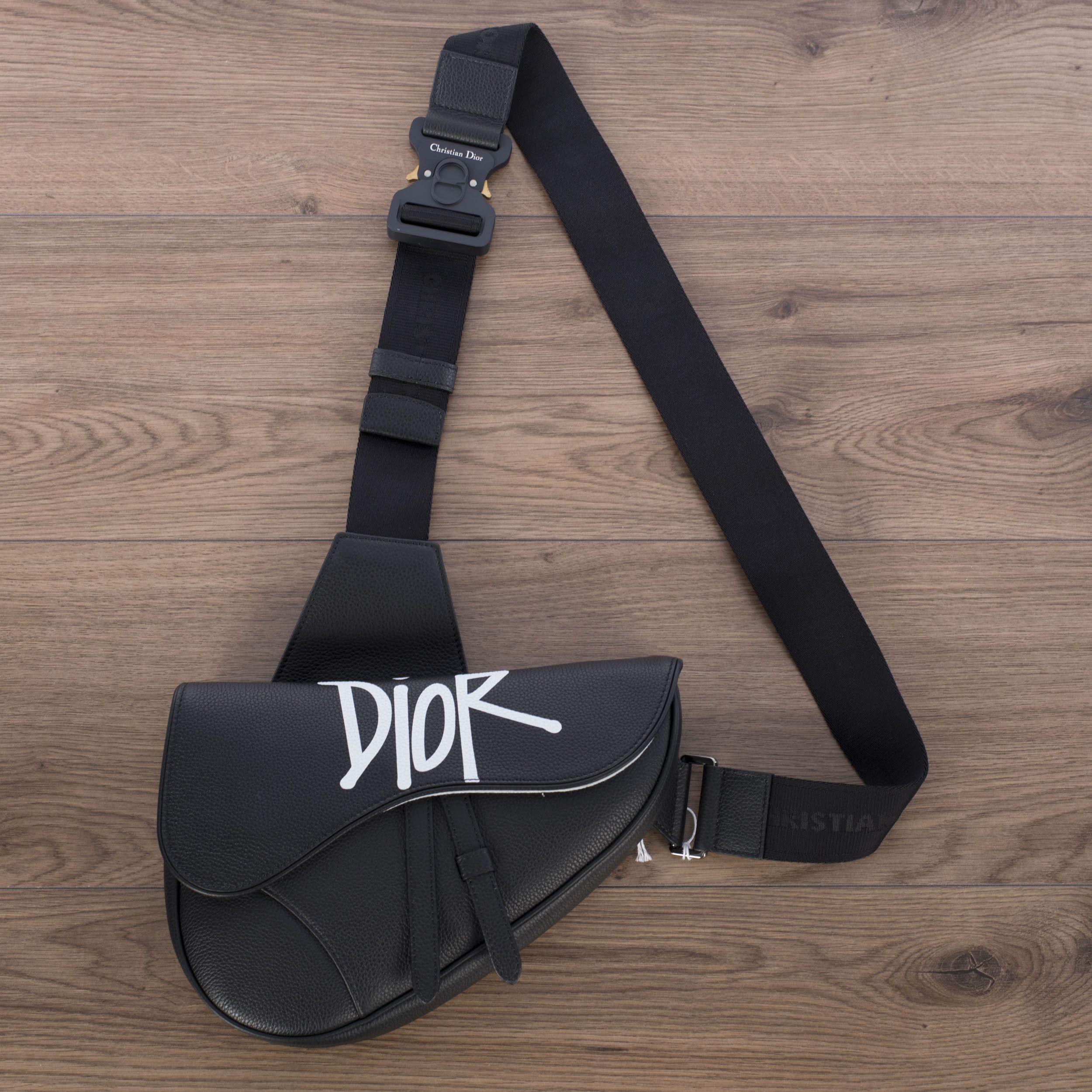 Dior And Shawn Saddle Bag Black in Grained Calfskin with Aluminum - US