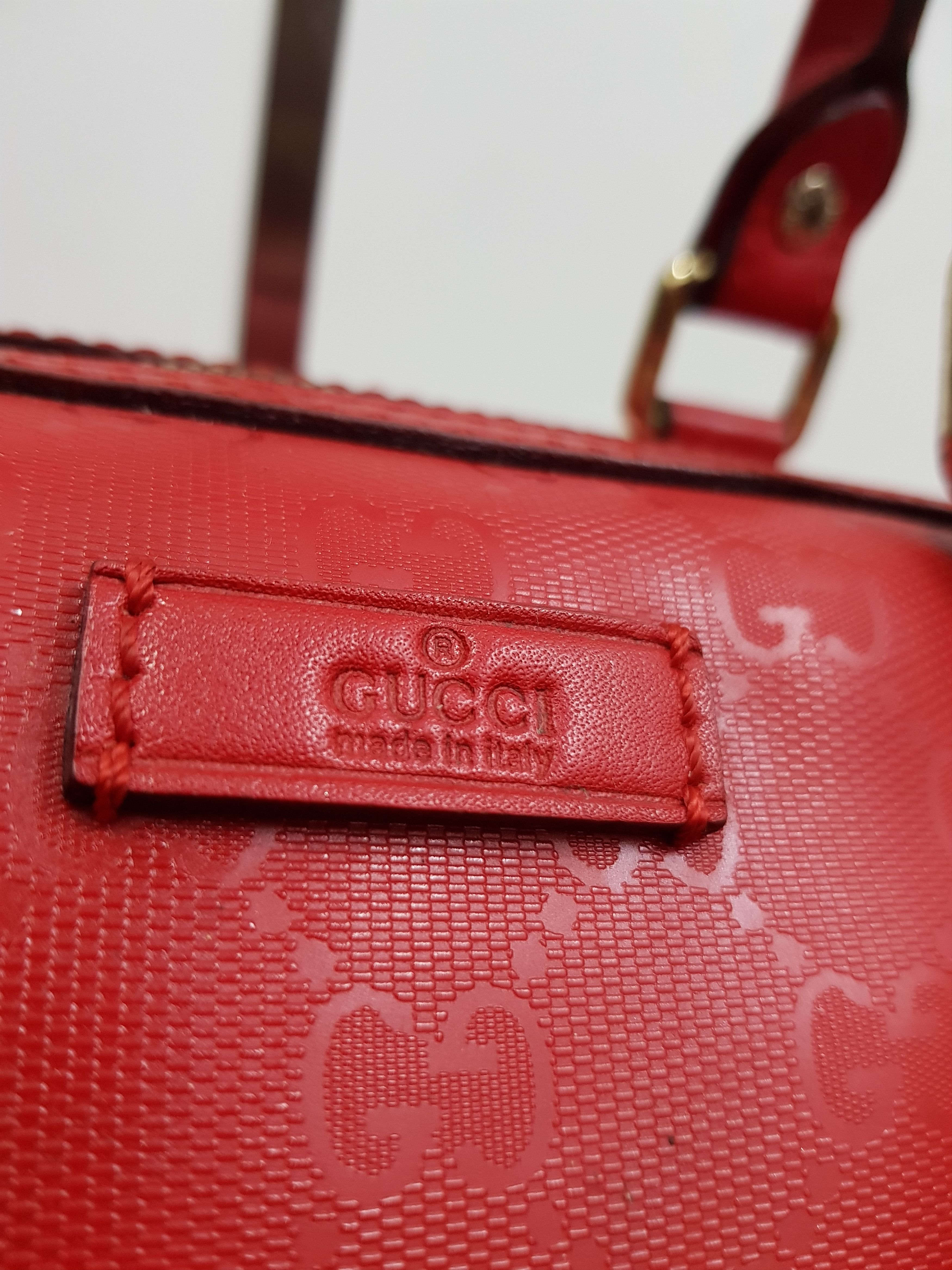 Gucci 🔥Authentic🔥 GUCCI Guccissima Boston Satchel Red Leather GG Size ONE SIZE - 3 Thumbnail