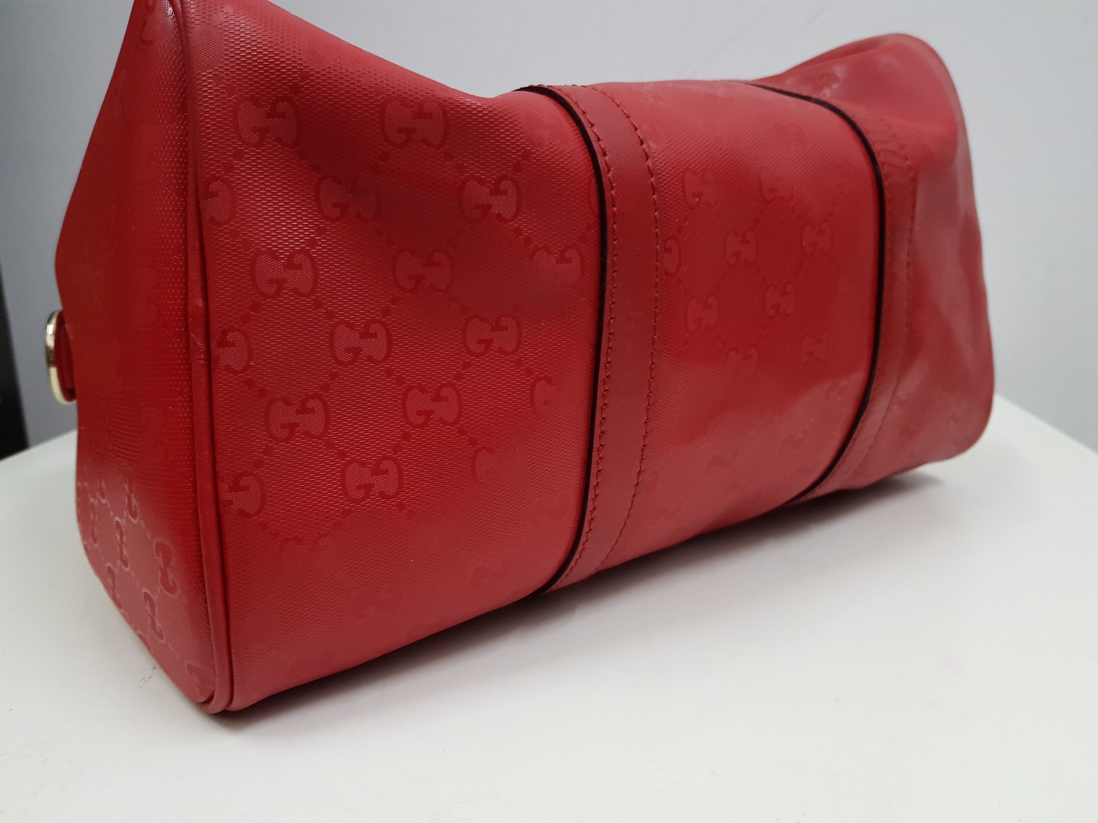 Gucci 🔥Authentic🔥 GUCCI Guccissima Boston Satchel Red Leather GG Size ONE SIZE - 14 Thumbnail