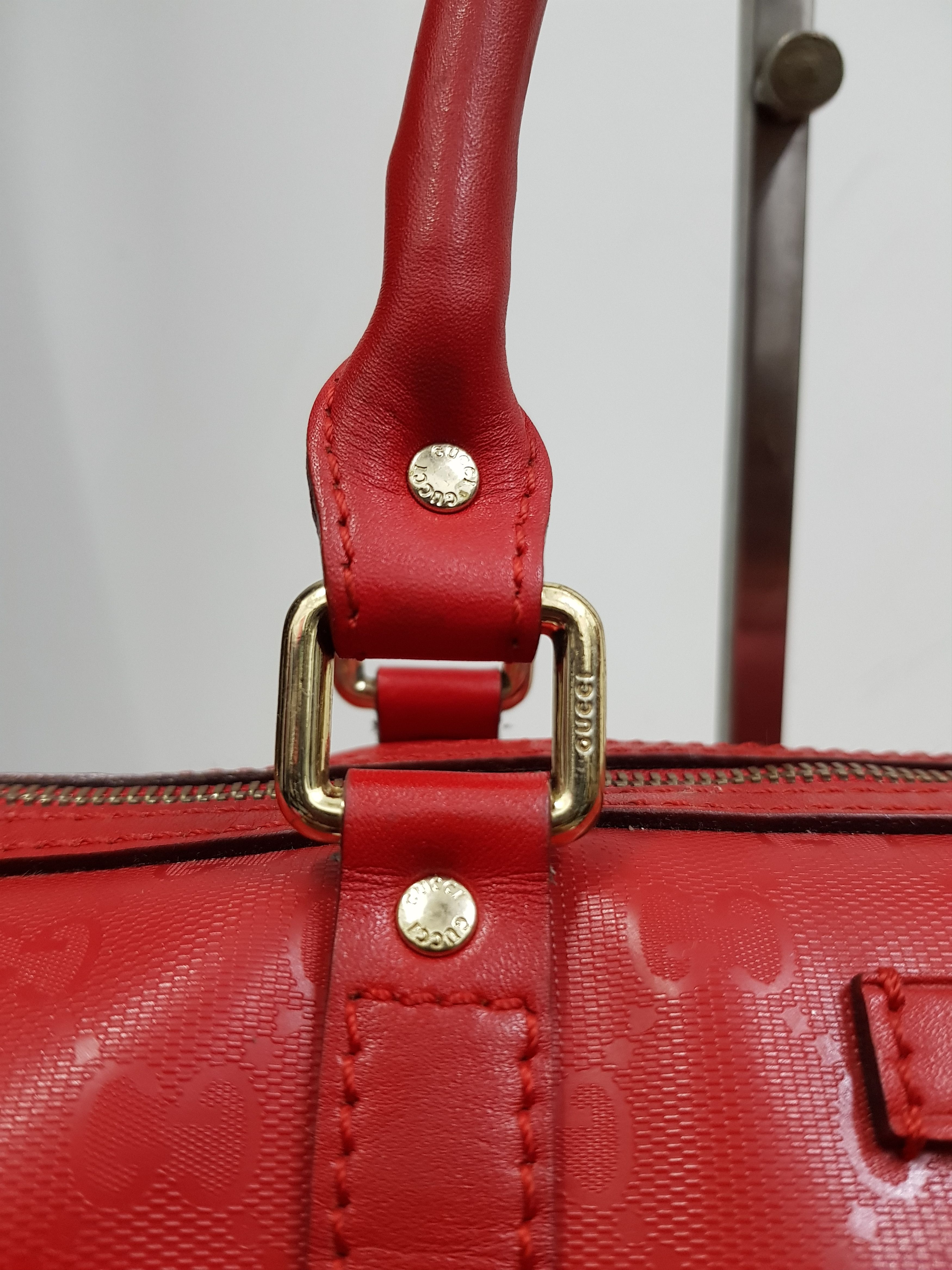 Gucci 🔥Authentic🔥 GUCCI Guccissima Boston Satchel Red Leather GG Size ONE SIZE - 6 Thumbnail