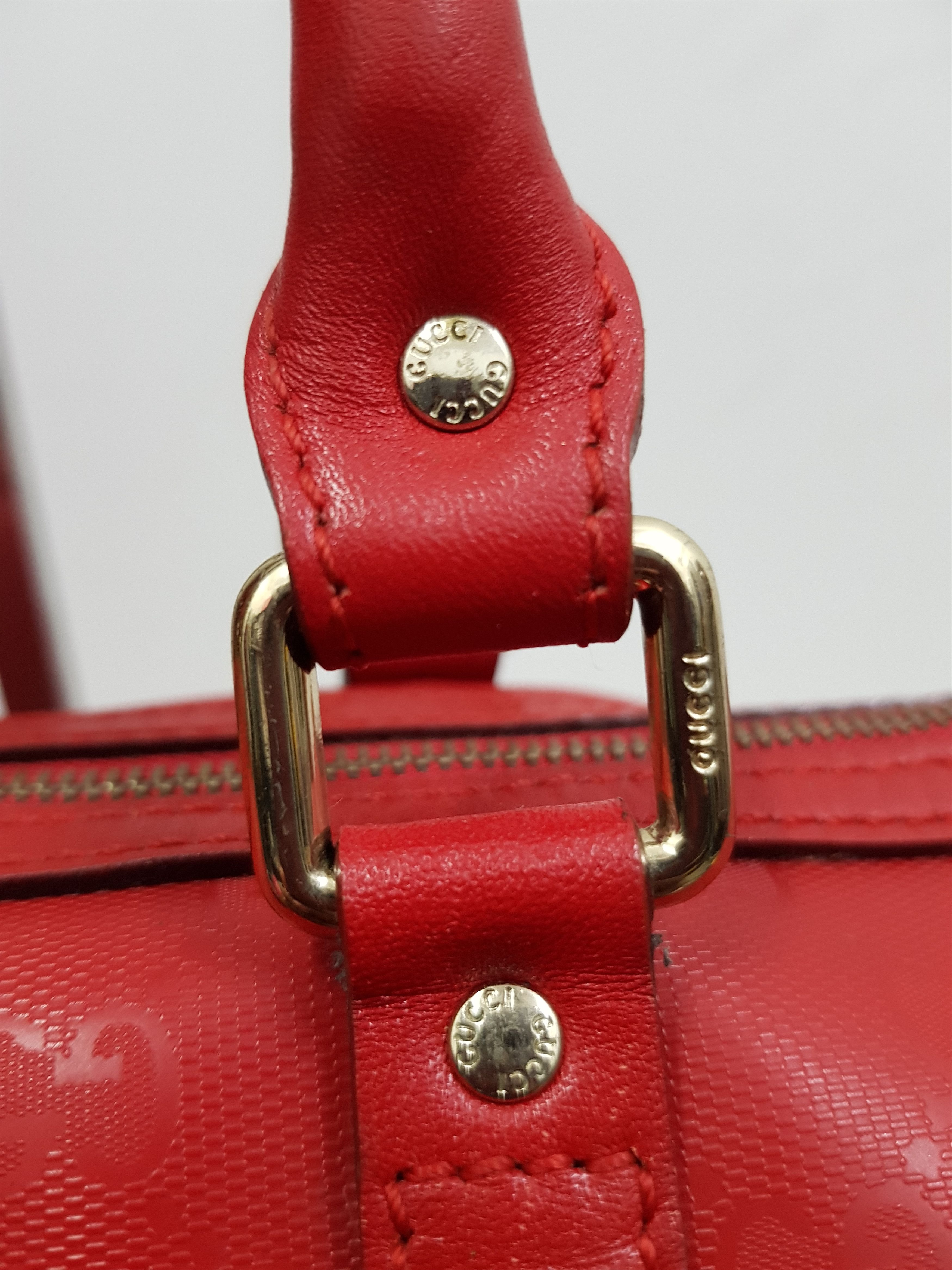Gucci 🔥Authentic🔥 GUCCI Guccissima Boston Satchel Red Leather GG Size ONE SIZE - 4 Thumbnail