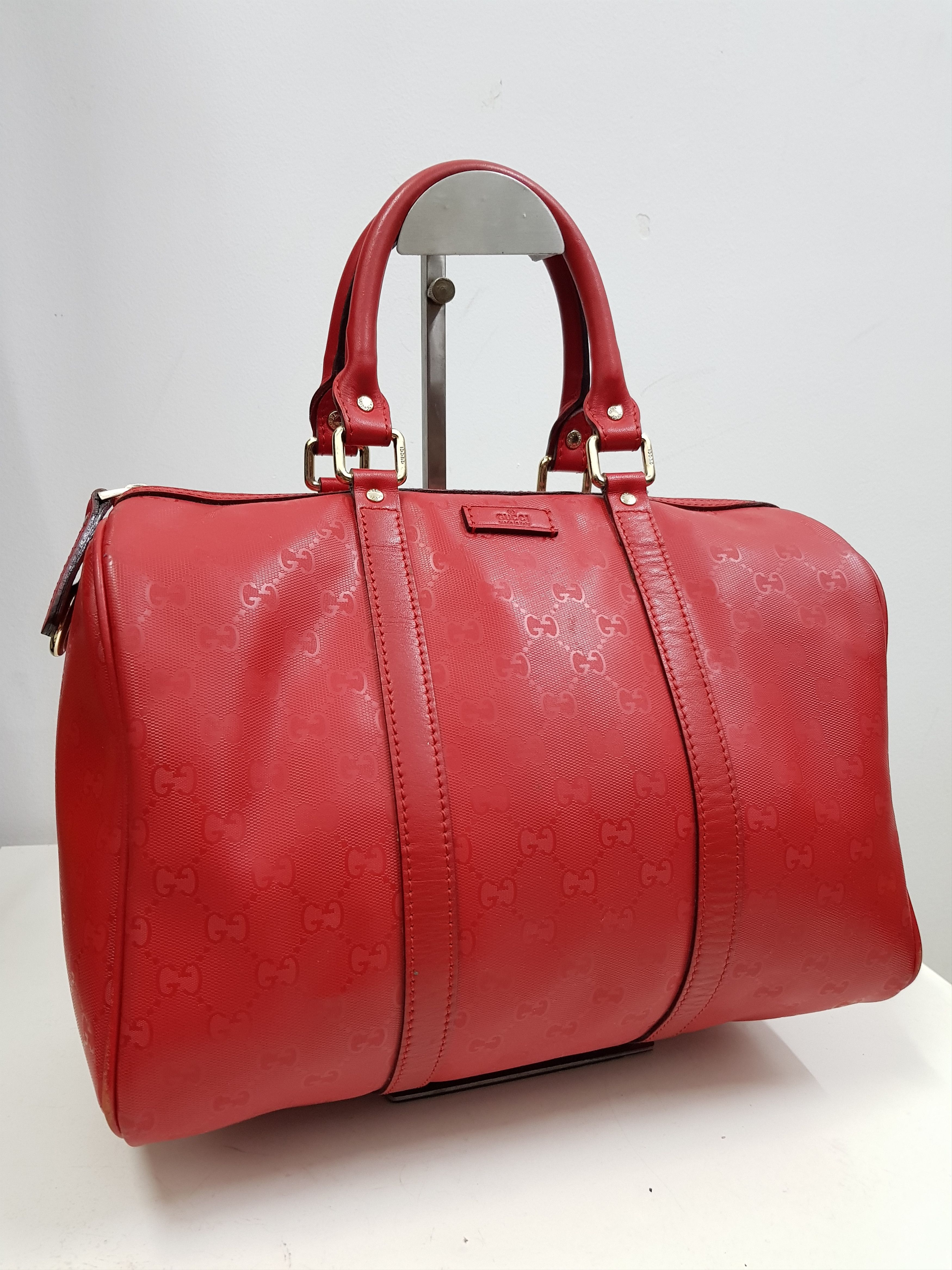 Gucci 🔥Authentic🔥 GUCCI Guccissima Boston Satchel Red Leather GG Size ONE SIZE - 2 Thumbnail