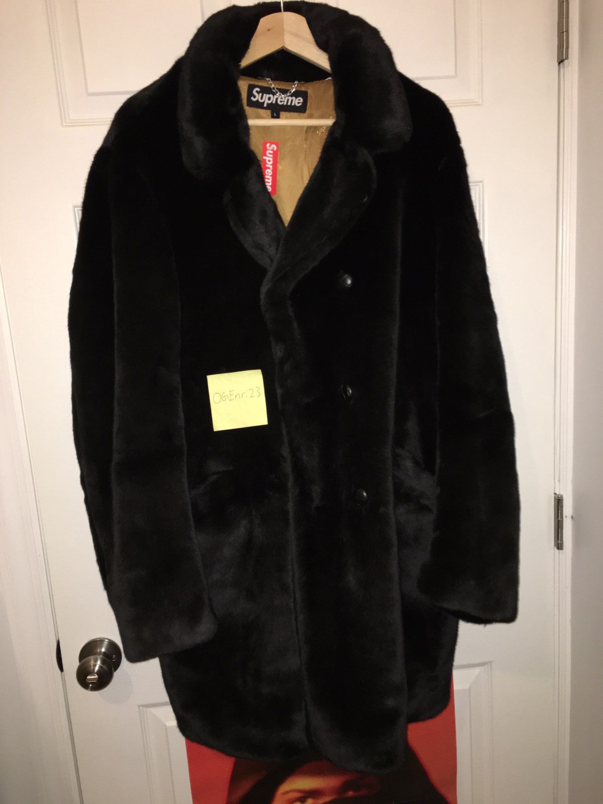 Supreme faux fur double breasted coat online