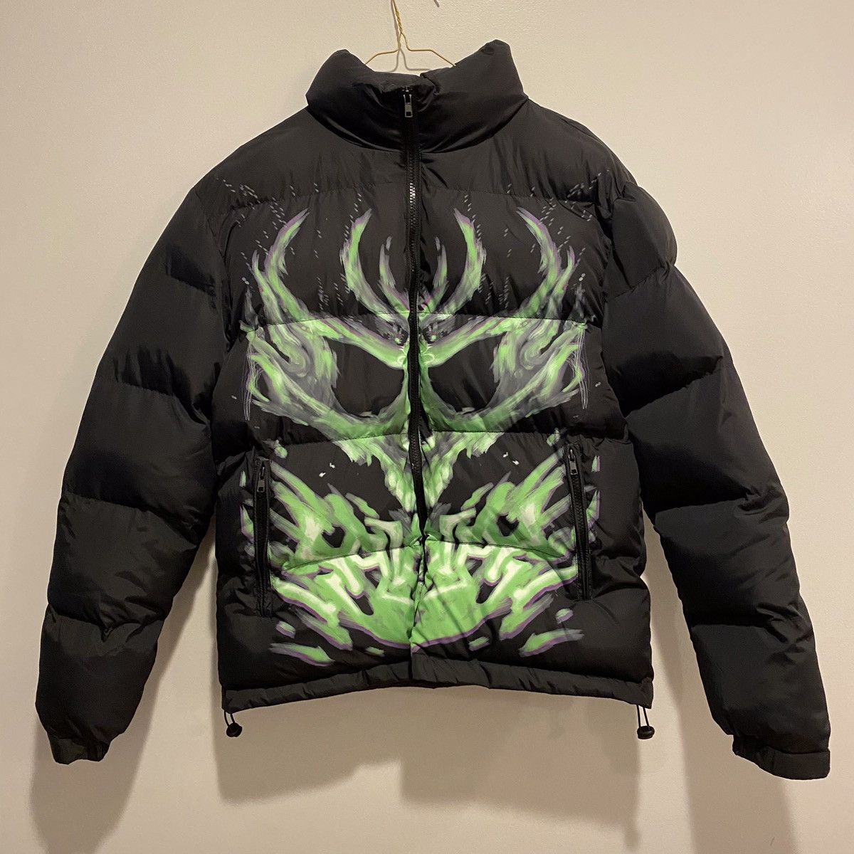 image of Eternal Mystic Skull Puffer Jacket in Black, Men's (Size Medium)