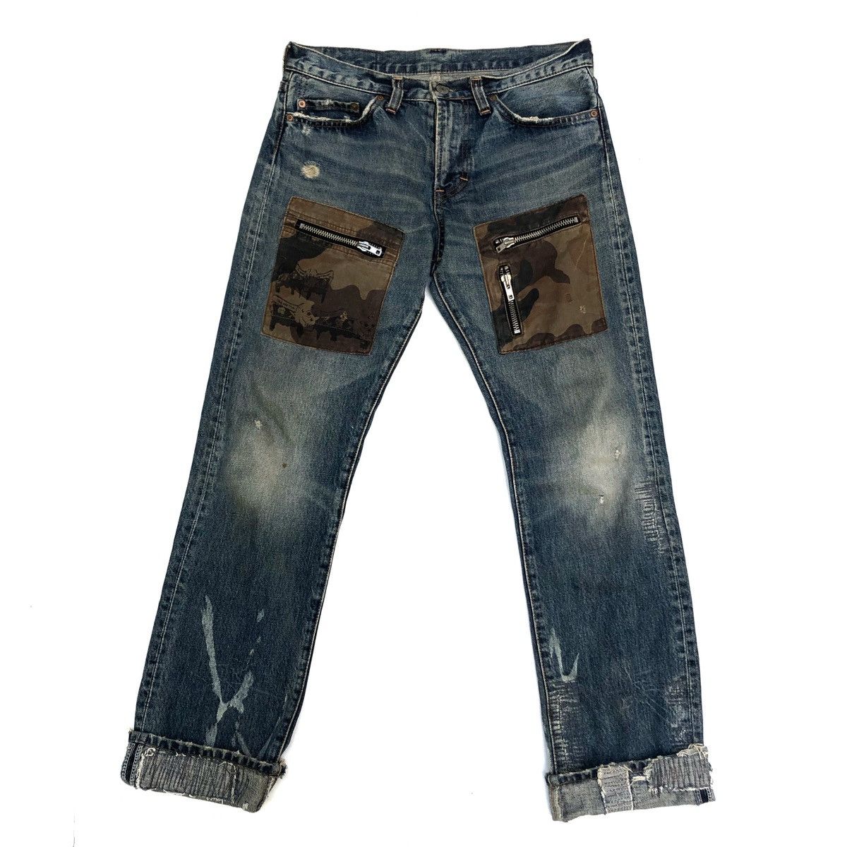 If Six Was Nine 🌟RNA Too Fast To Live Skulls Patchwork Pocket Denim Jeans Size US 30 / EU 46 - 2 Thumbnail