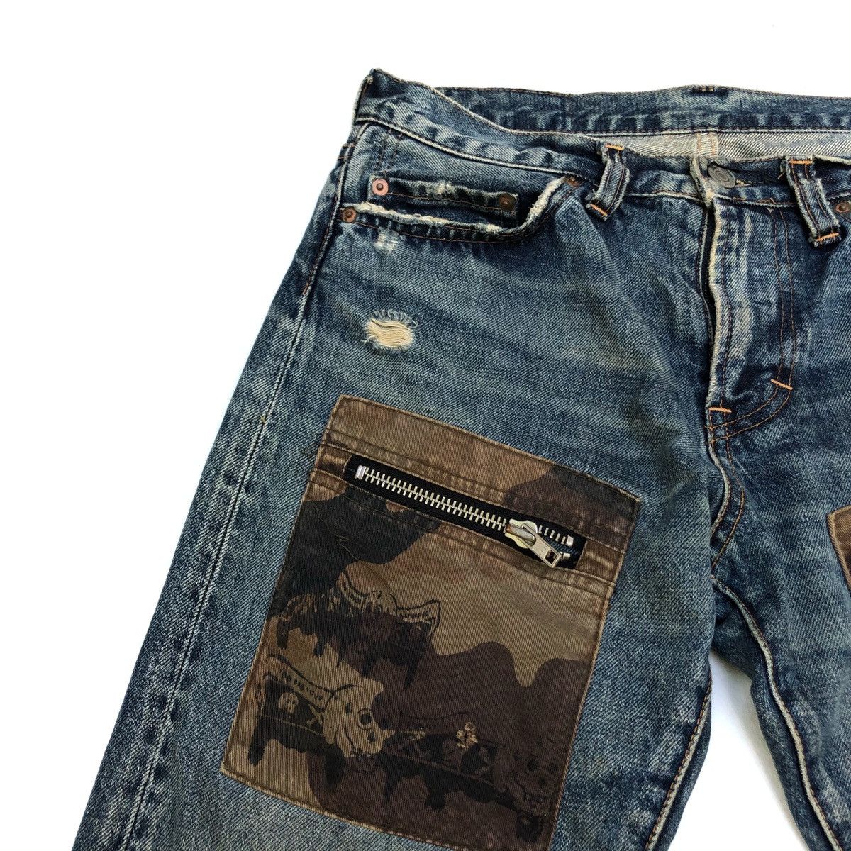 If Six Was Nine 🌟RNA Too Fast To Live Skulls Patchwork Pocket Denim Jeans Size US 30 / EU 46 - 5 Thumbnail