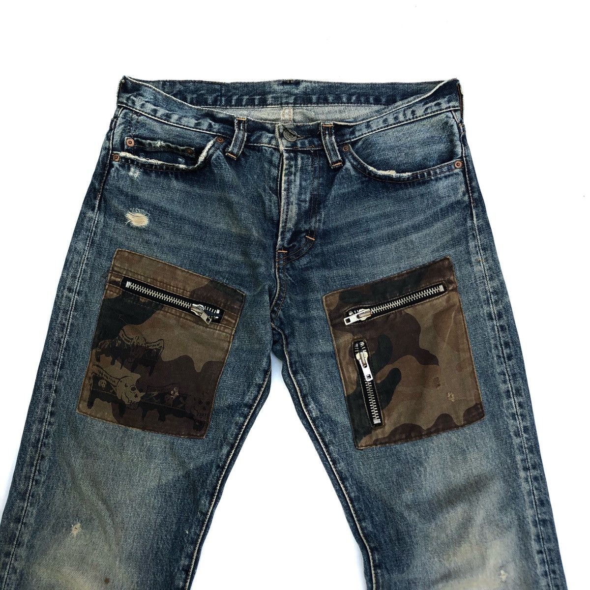 If Six Was Nine 🌟RNA Too Fast To Live Skulls Patchwork Pocket Denim Jeans Size US 30 / EU 46 - 3 Thumbnail