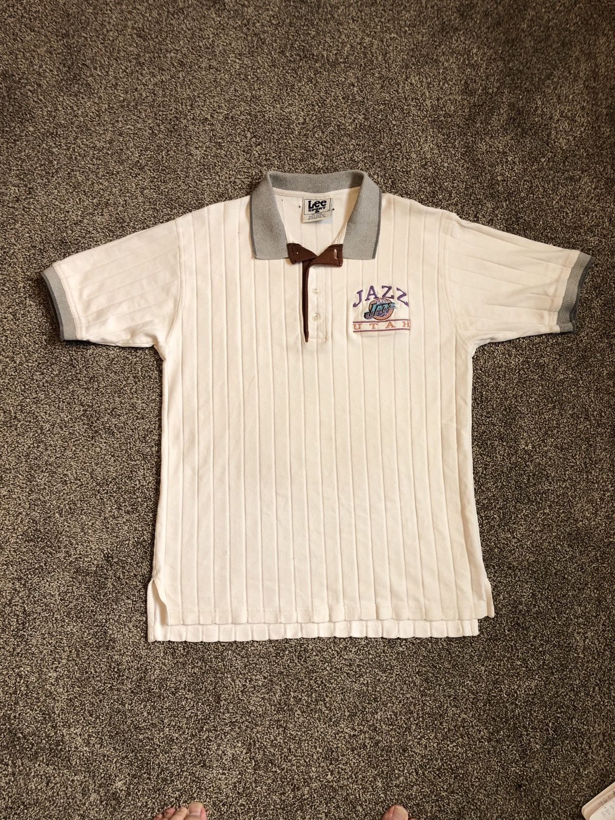 NBA × Vintage Vintage Utah Jazz Lee Striped Polo Size US L / EU 52-54 / 3 - 2 Thumbnail