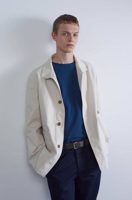 Margaret Howell MHL Stand Collar Natural Denim Jacket | Grailed