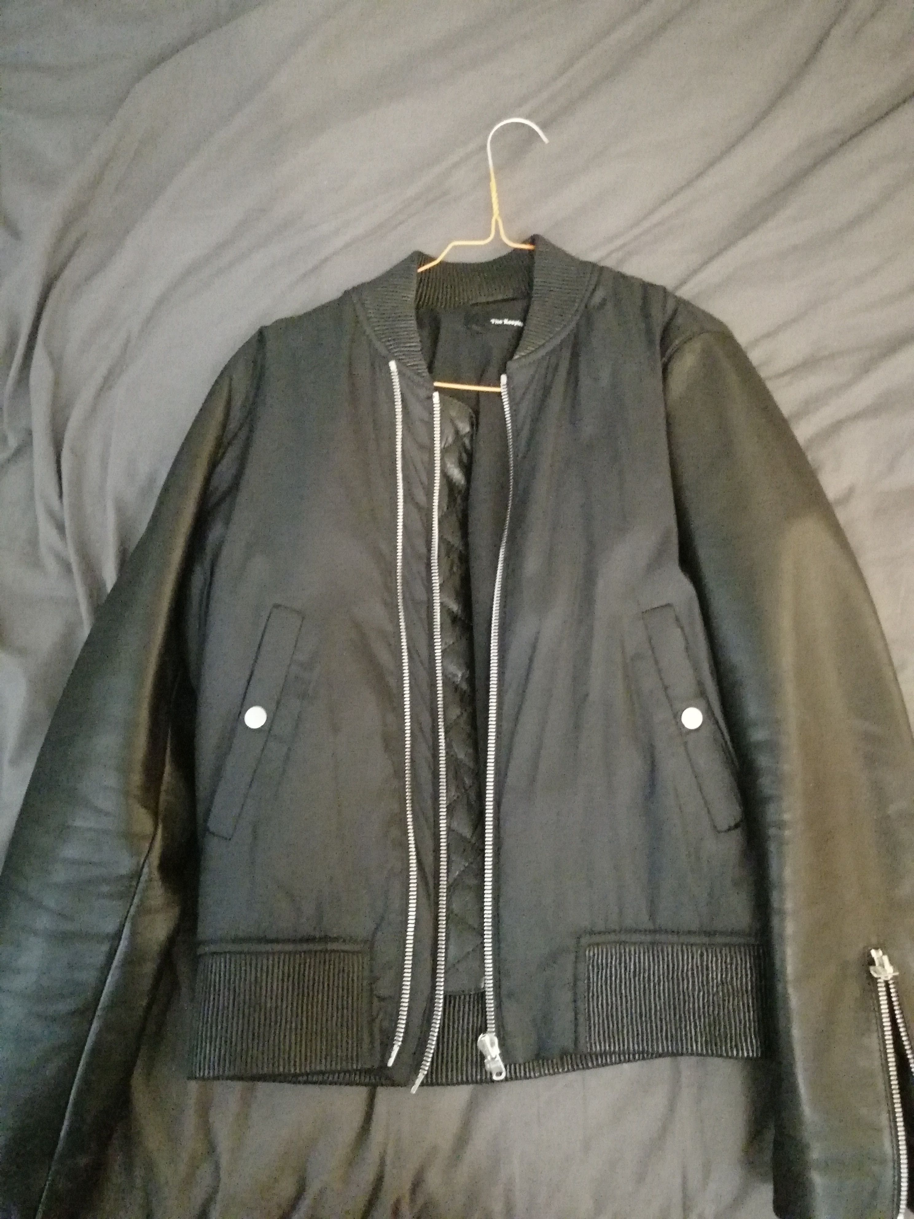 The Kooples WMNS The Kooples Leather Sleeve black Bomber Jackett Grailed