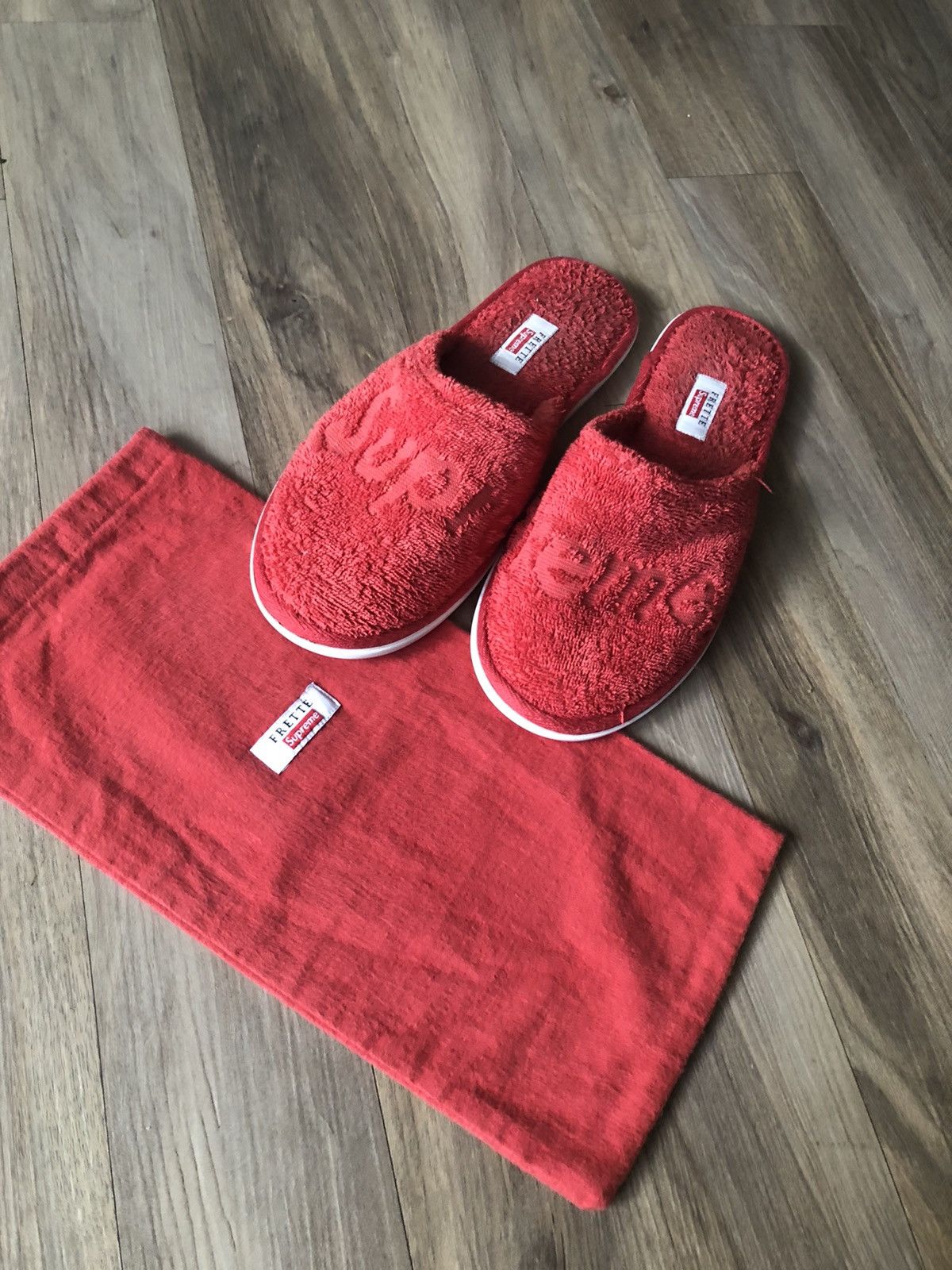 Supreme New Supreme Frette Slippers Red 8-10 | Grailed