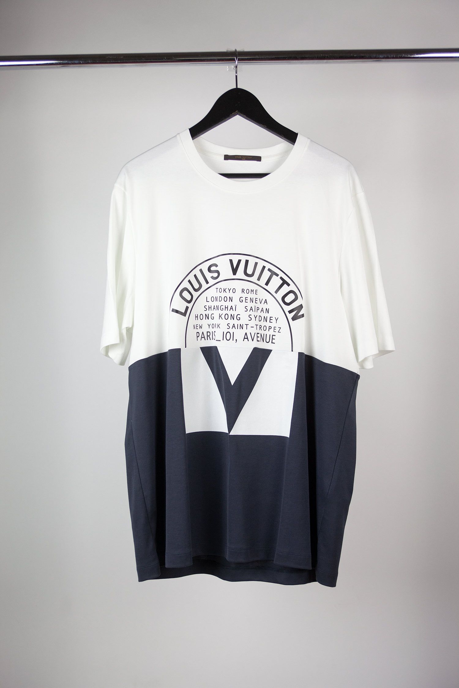 image of Louis Vuitton Graphic Multi-Panel T-Shirt in White, Men's (Size 2XL)