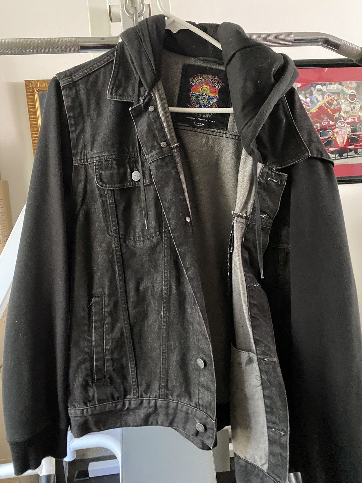 Rvca black denim jacket sales