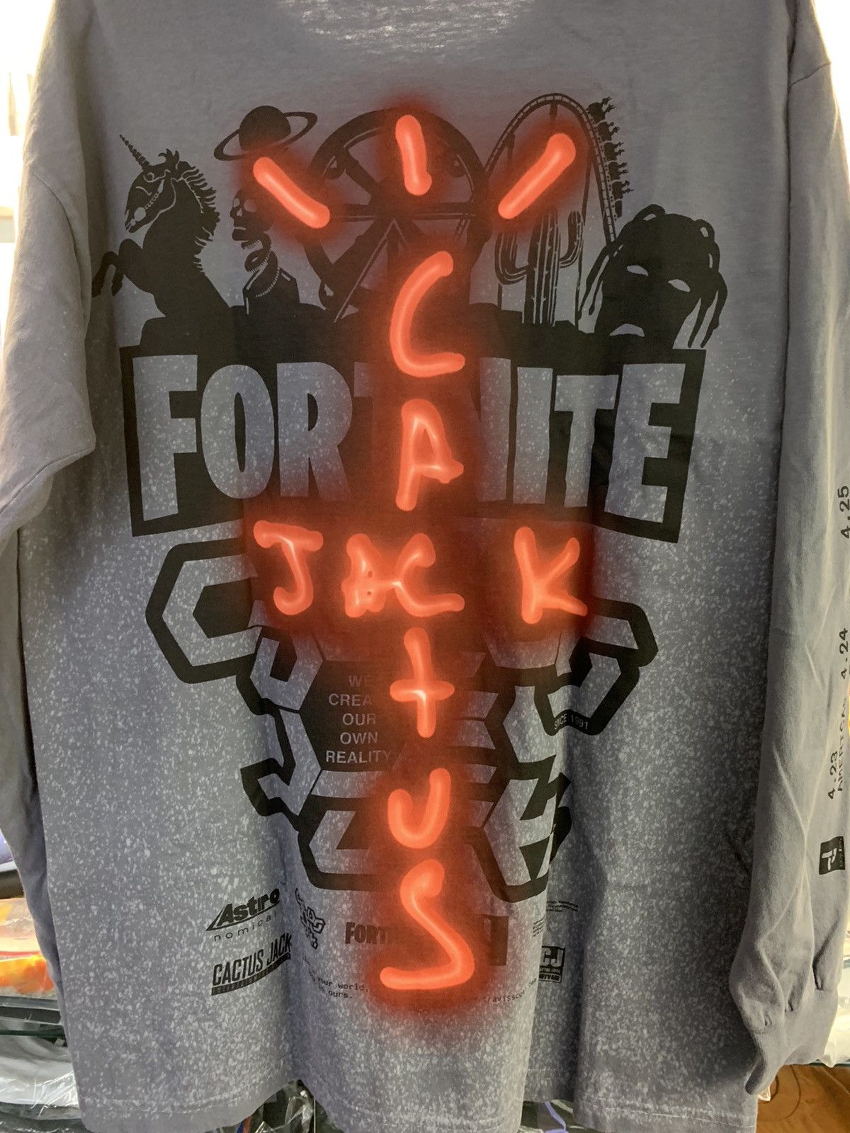 Travis Scott Travis Scott Fortnite Sprayed Gray Back Bling LS T-Shirt |  Grailed