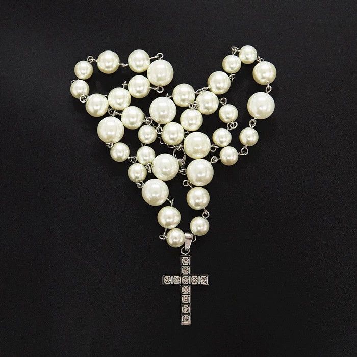 Jewelry Silver Cross Pearl Necklace Size ONE SIZE - 3 Thumbnail
