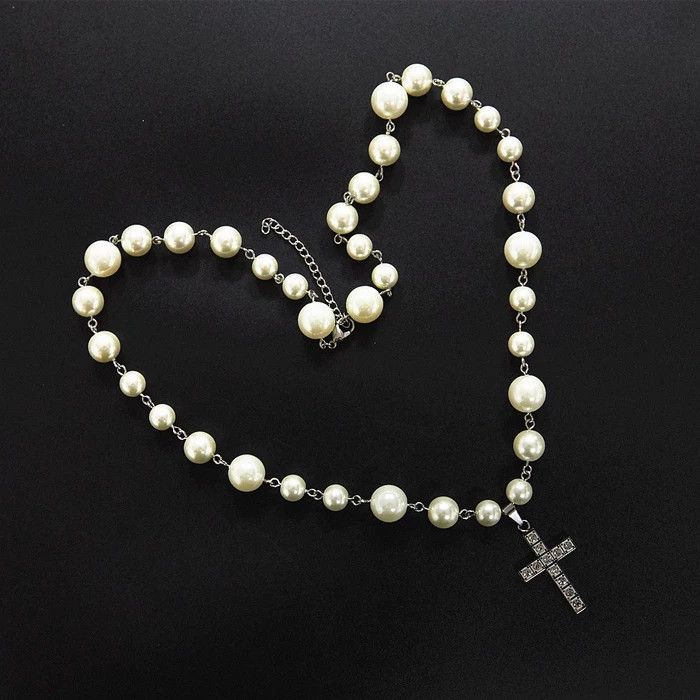 Jewelry Silver Cross Pearl Necklace Size ONE SIZE - 2 Thumbnail