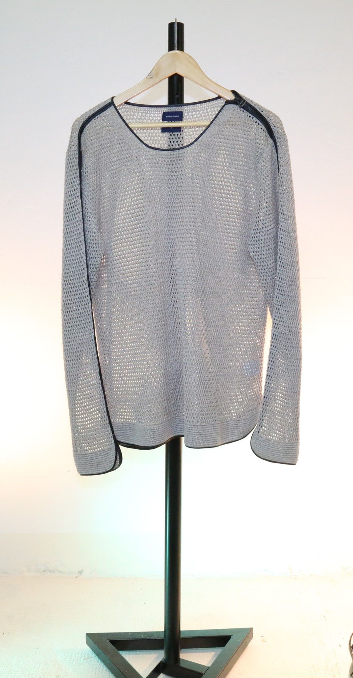 Mesh linen & leather sweater