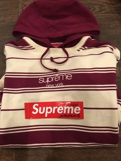 Supreme striped classic logo hot sale hoodie