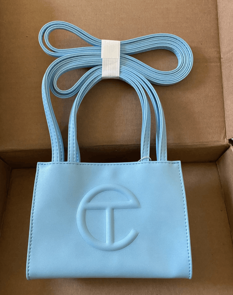 Telfar Shopping Bag Small Pool Blue in Vegan Leather with Silver