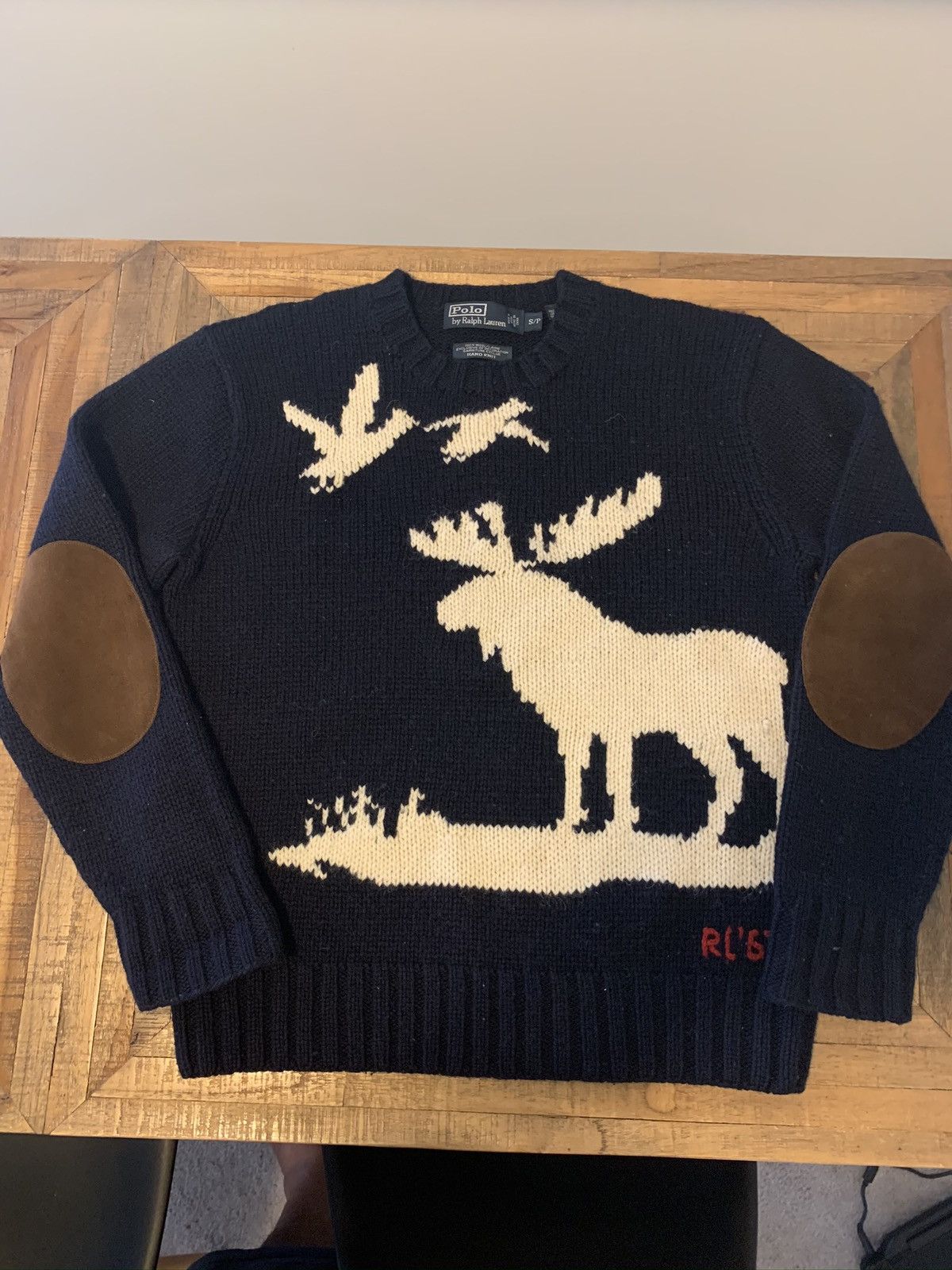 Vintage Polo store by Ralph Lauren 100% Wool Hand Knit Moose Sweater