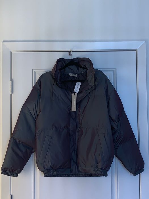 fear of god essentials puffer jacket iridescent