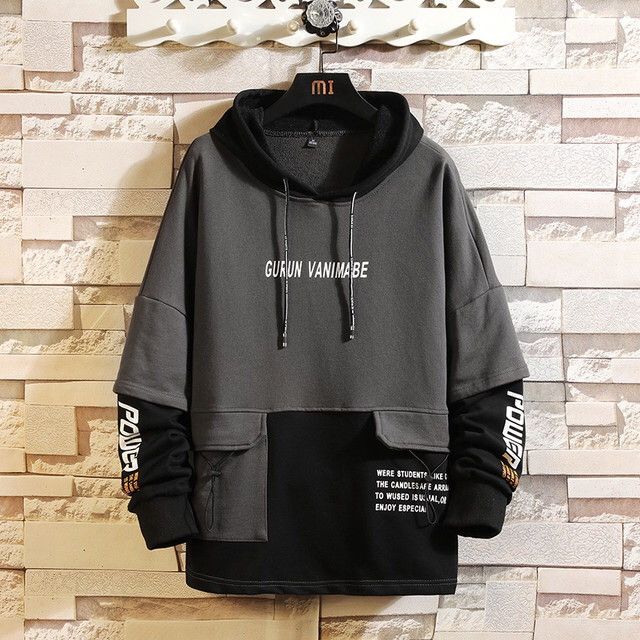 Japanese Brand Streetwear Black and grey layered Japanese streetwear style hoodie Grailed