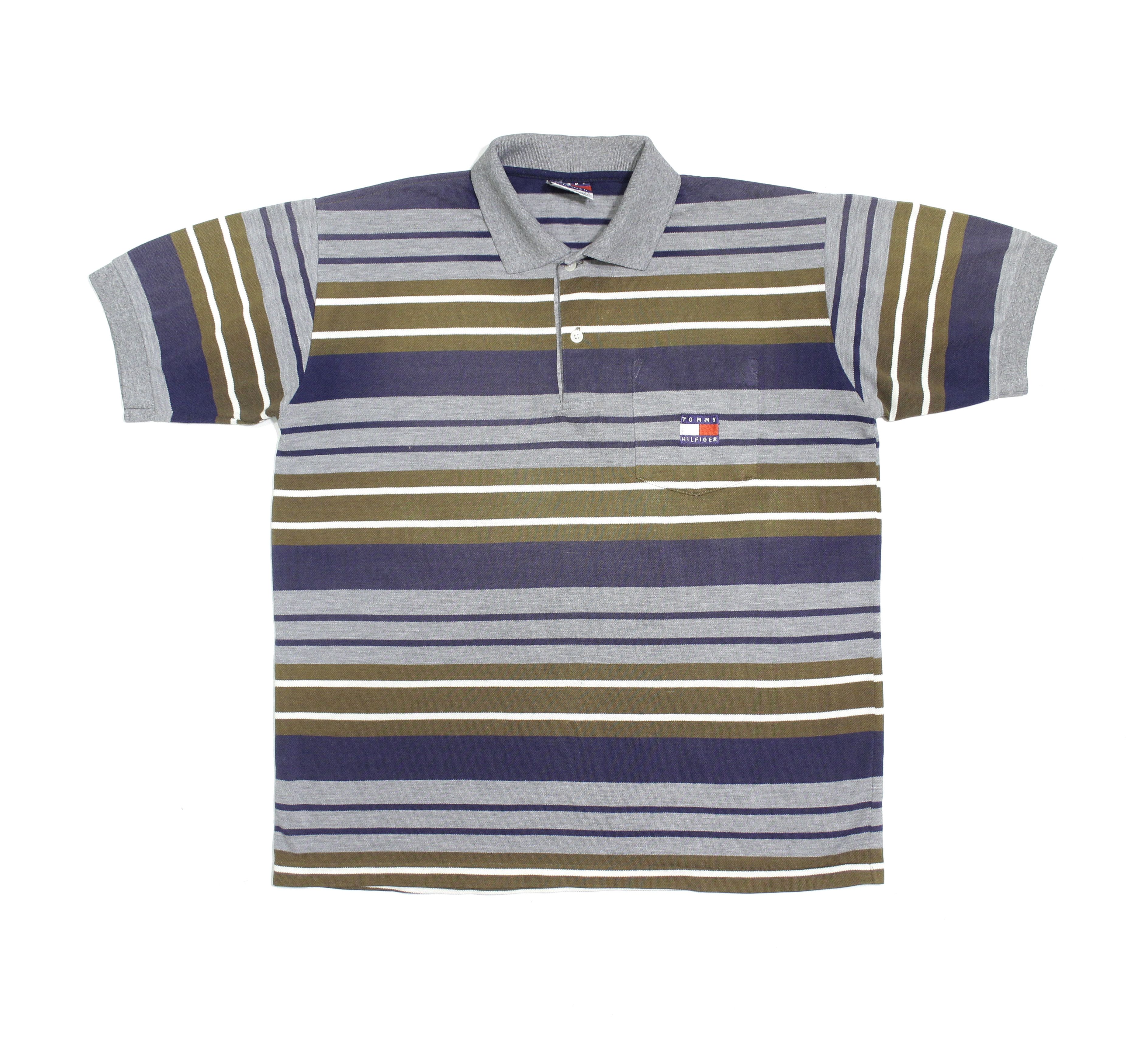 Tommy Hilfiger 90S Patch Logo Striped Polo Vintage Size US L / EU 52-54 / 3 - 1 Thumbnail