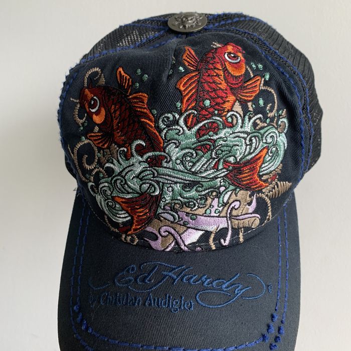 Ed Hardy Vintage Koi Fish Embroidered Trucker Hat