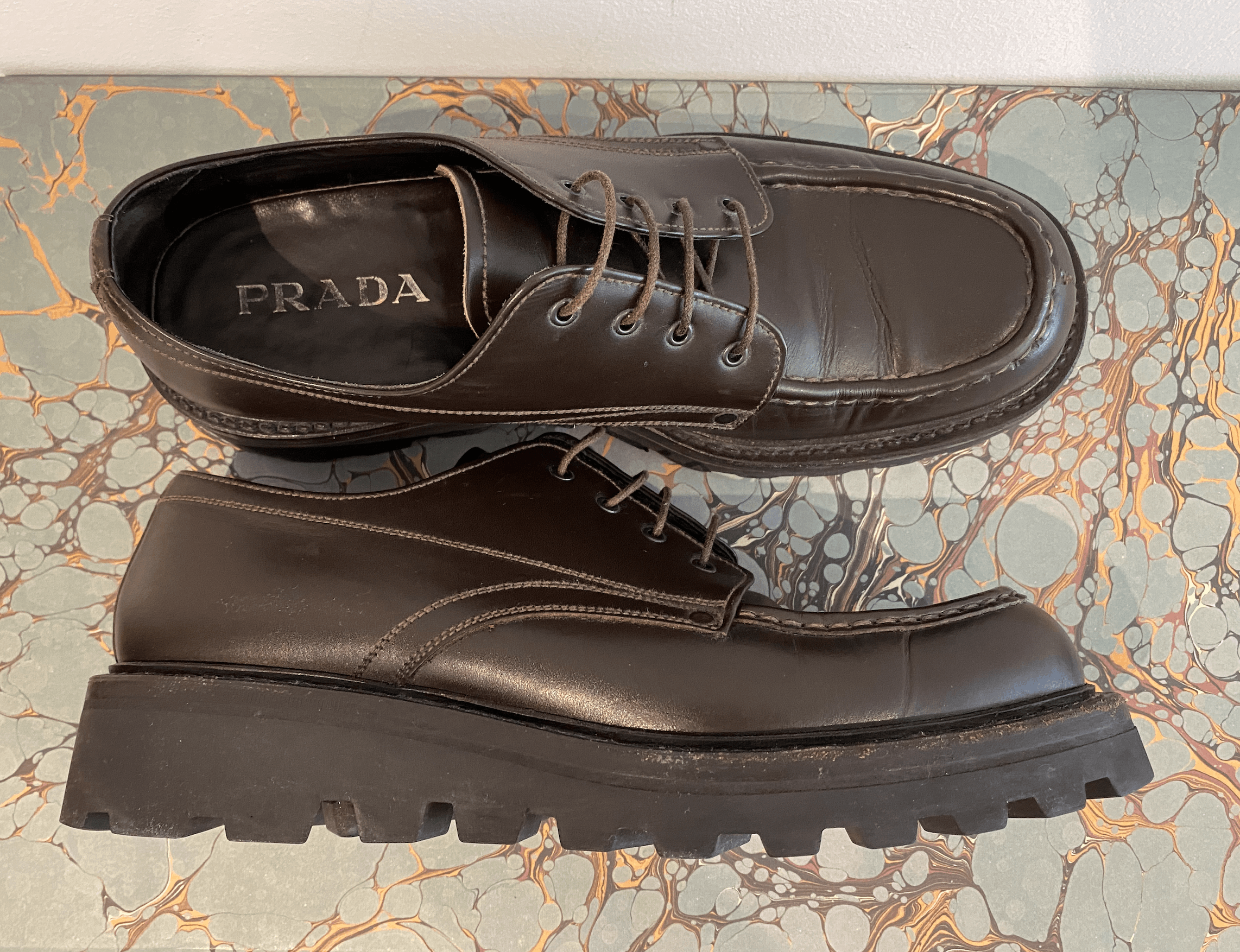 Prada Prada Commando Chunky Derbys Rubber Sole Nylon Tongue 