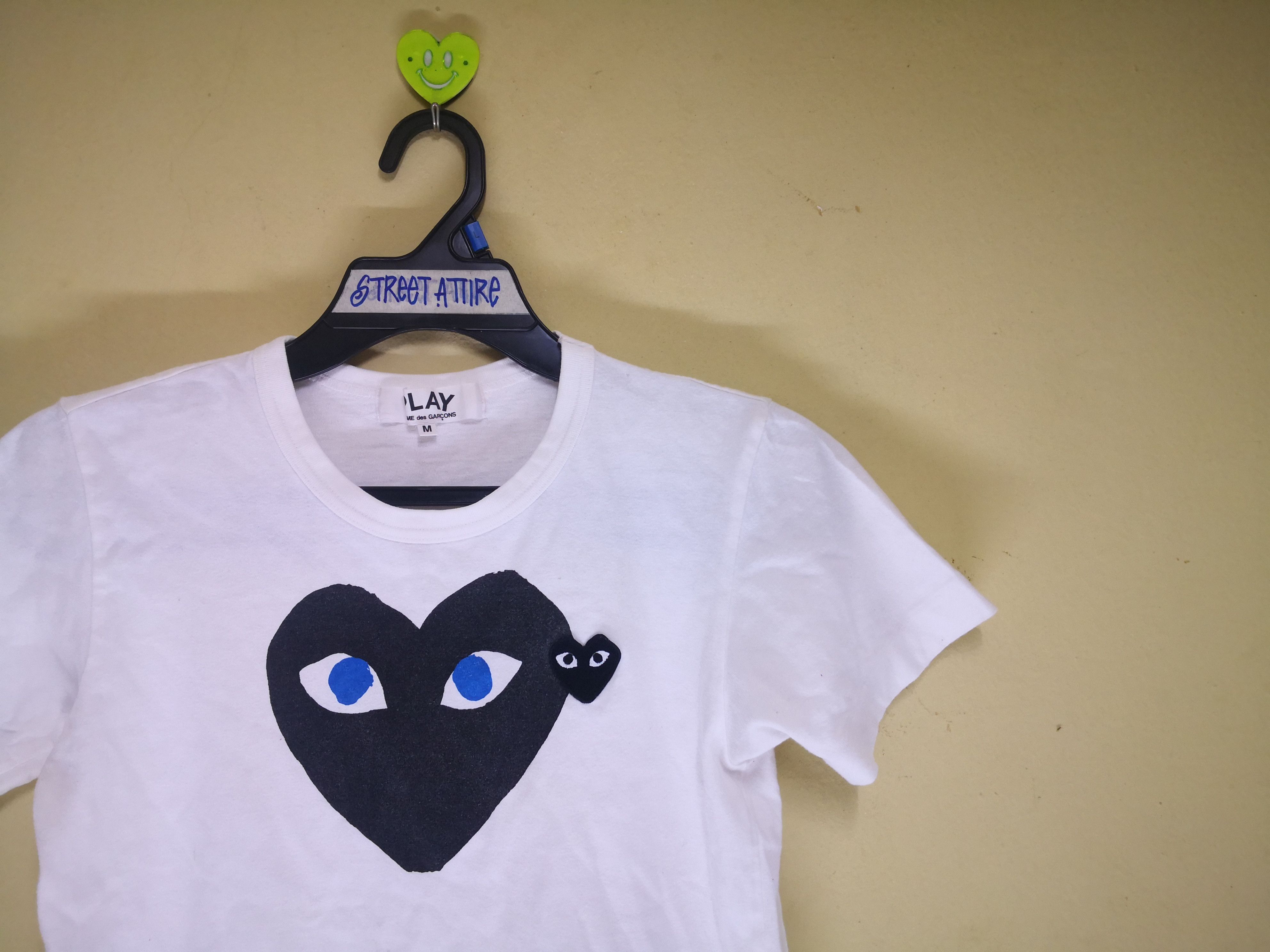 Comme Des Garcons Play CDG Black Heart With Blue Eyes on white T shirt Grailed