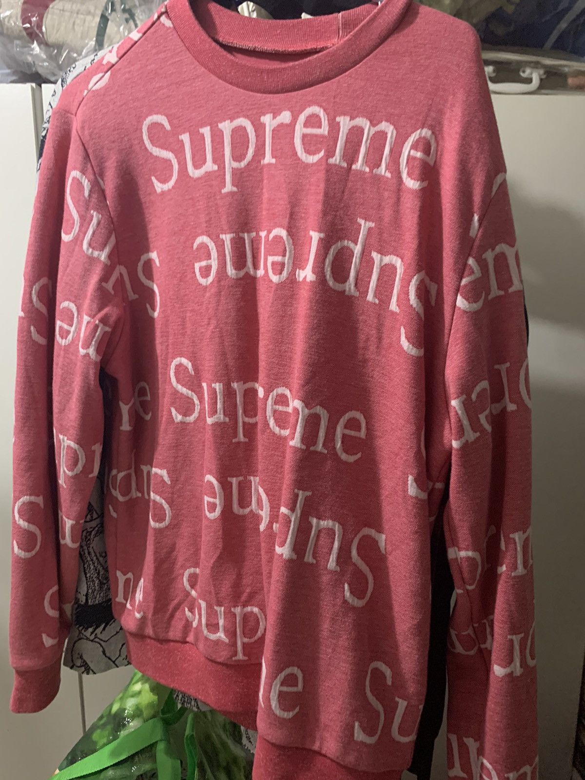 Supreme Supreme Jacquard Logo Crewneck Dark Pink | Grailed